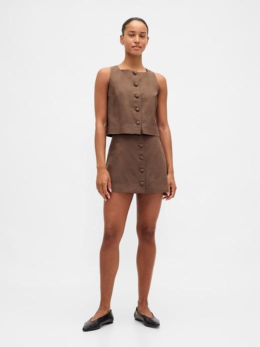 linen-blend button-front mini skort