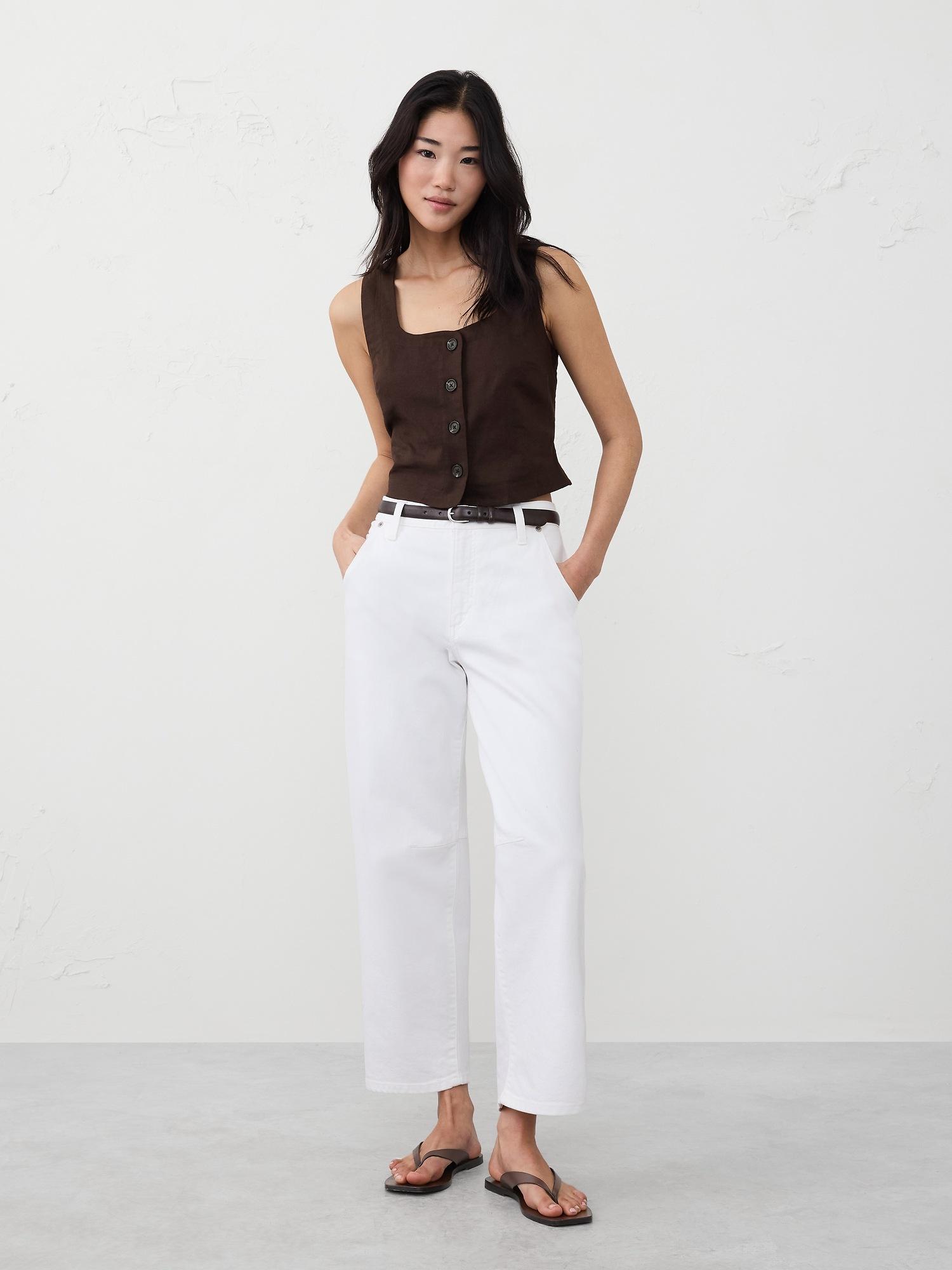 linen-blend buttoned top