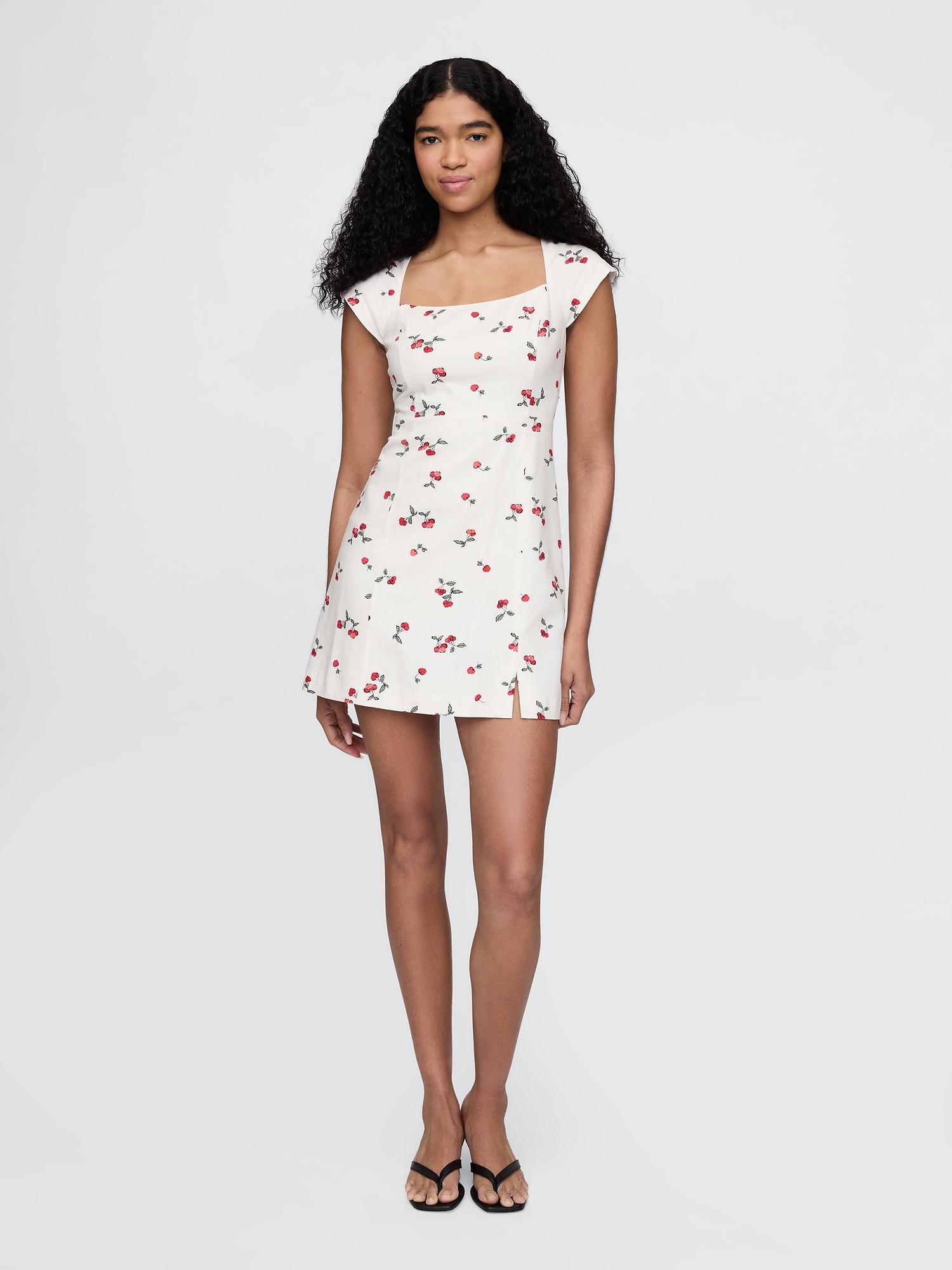 linen-blend cap-sleeve mini dress