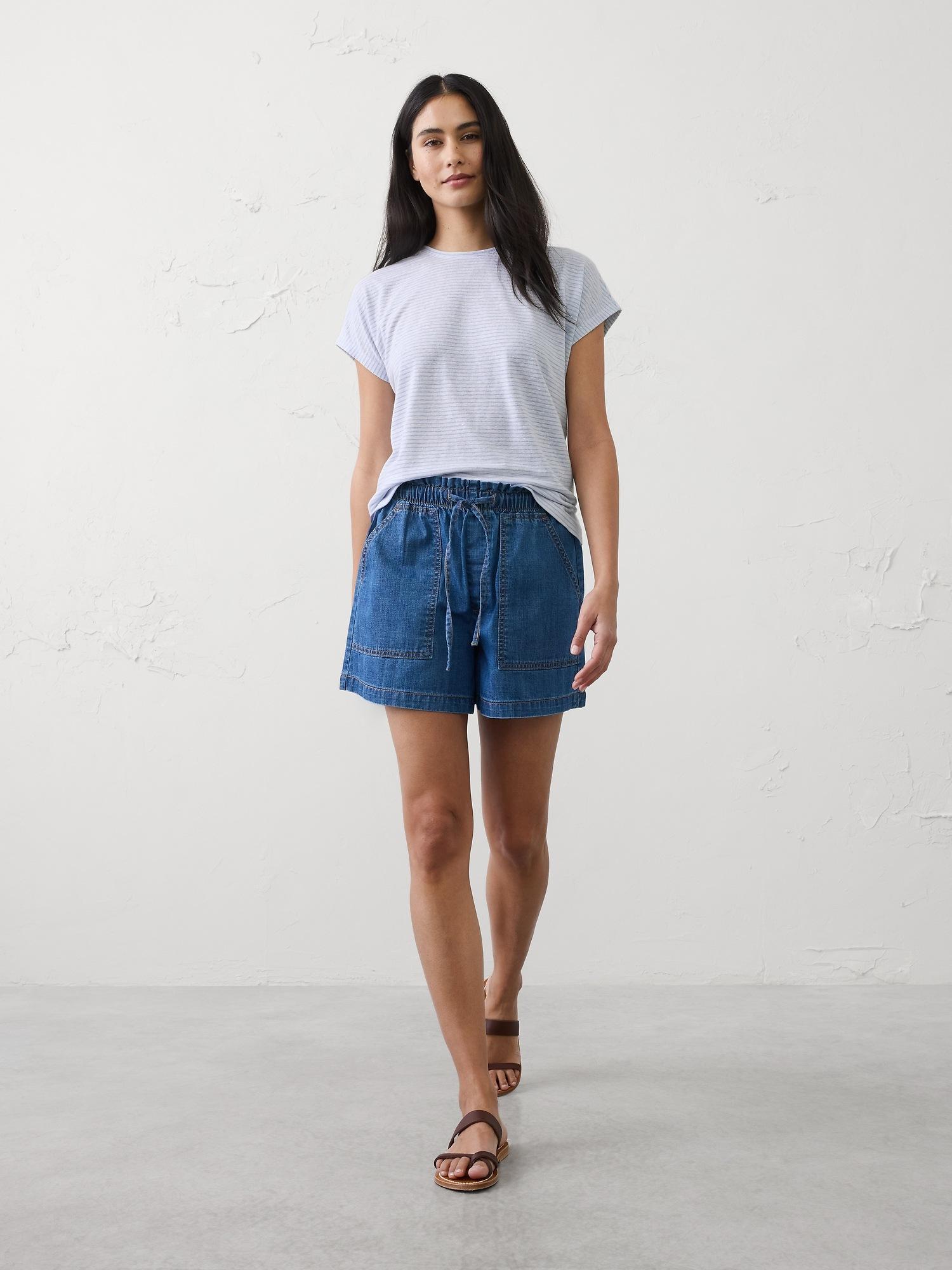 linen-blend cap-sleeve t-shirt