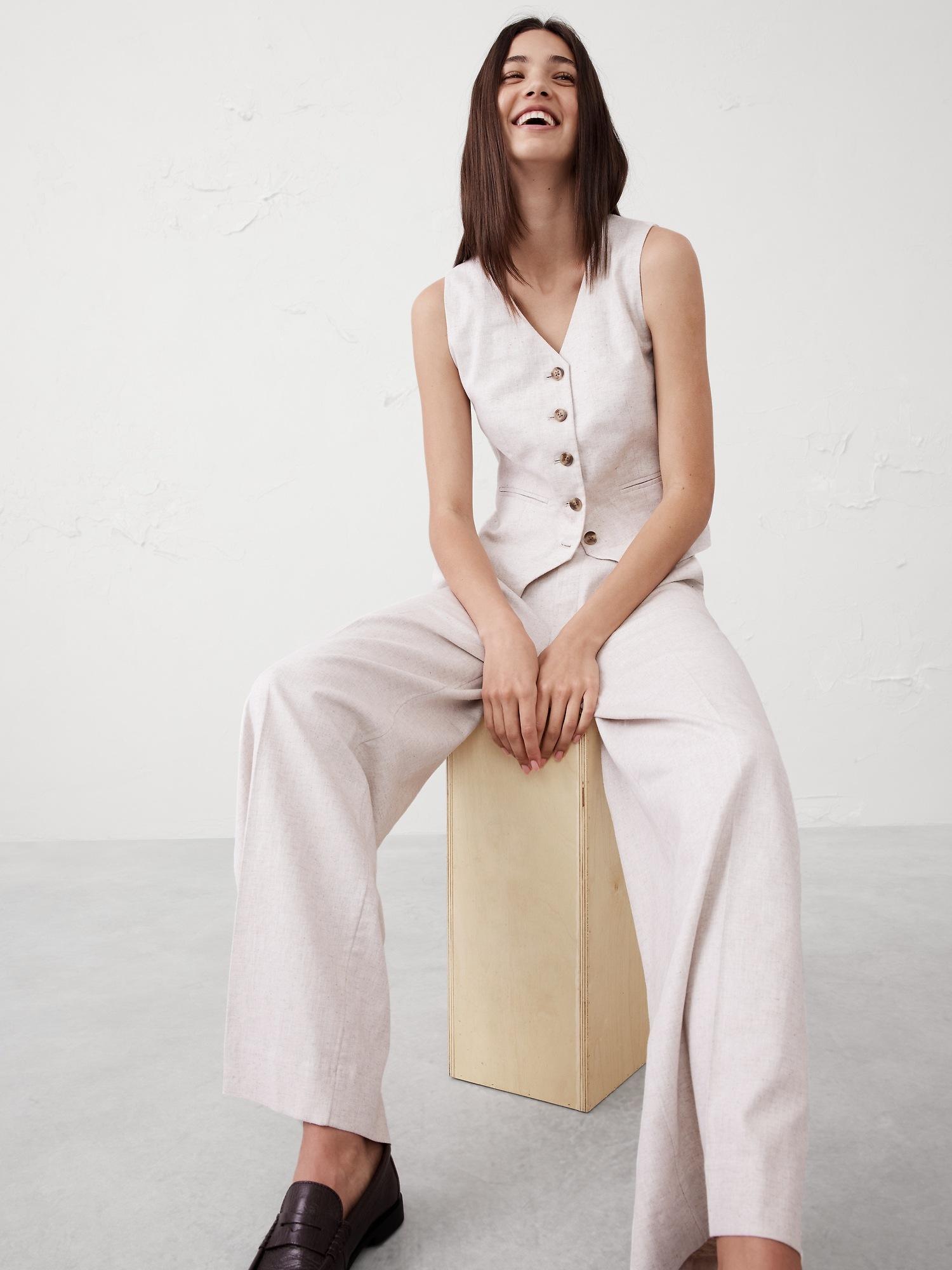 linen-blend classic vest