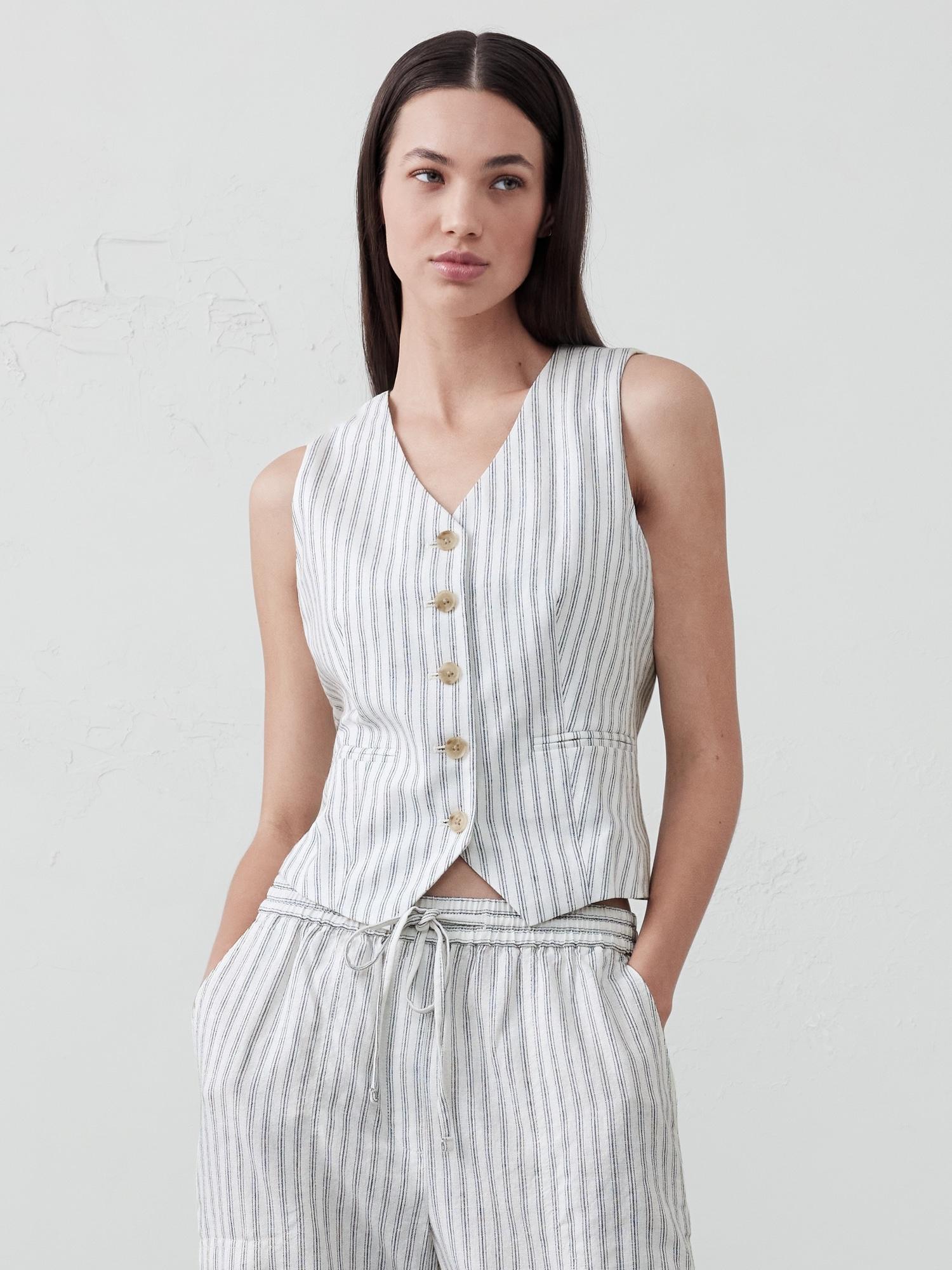 linen-blend classic vest