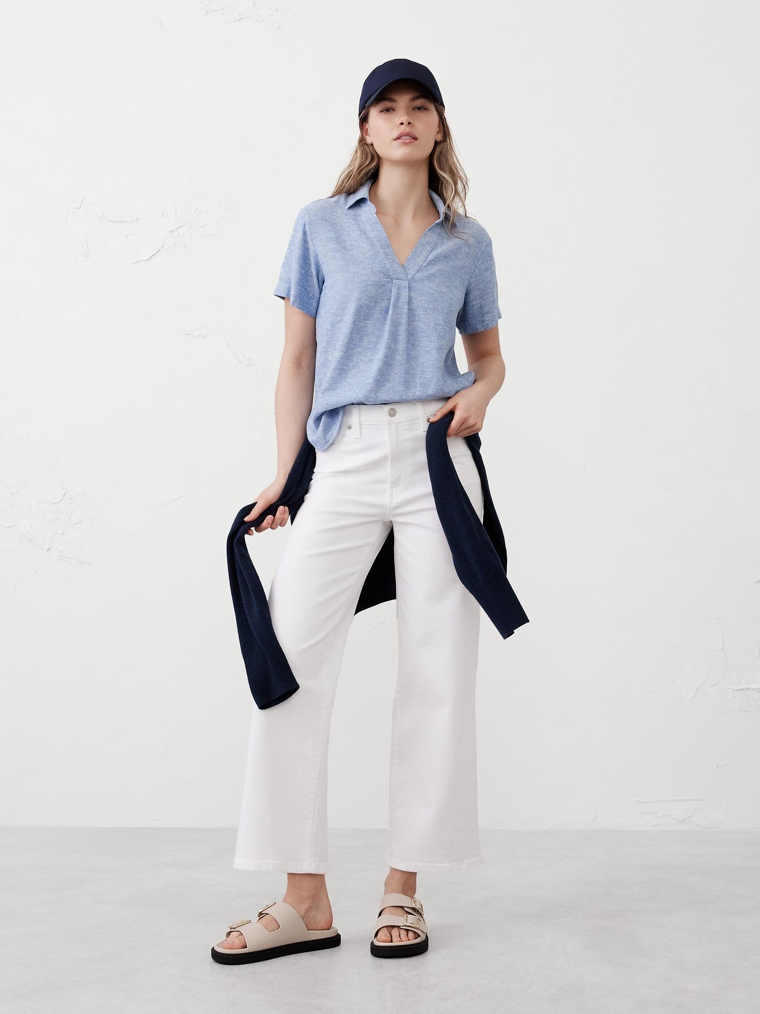 linen-blend collared top