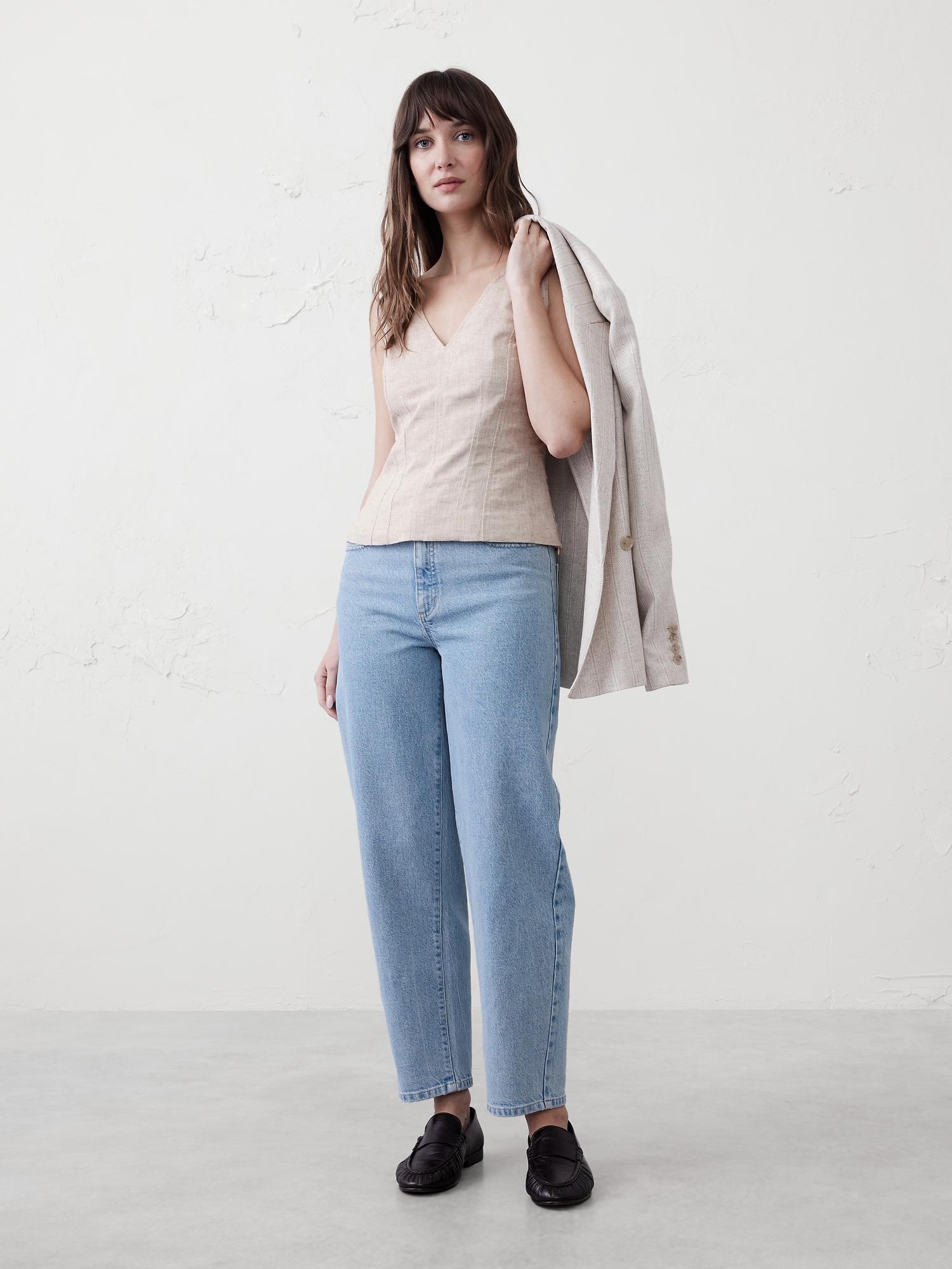linen-blend corset top