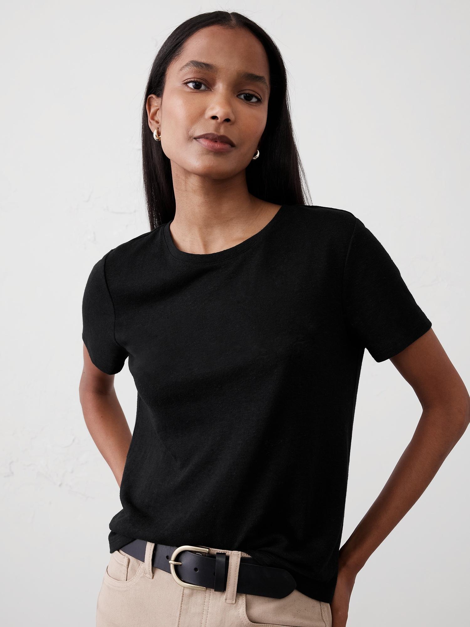 linen-blend crew-neck top