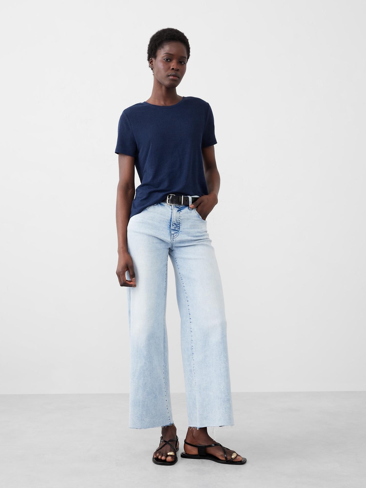 linen-blend crew-neck top