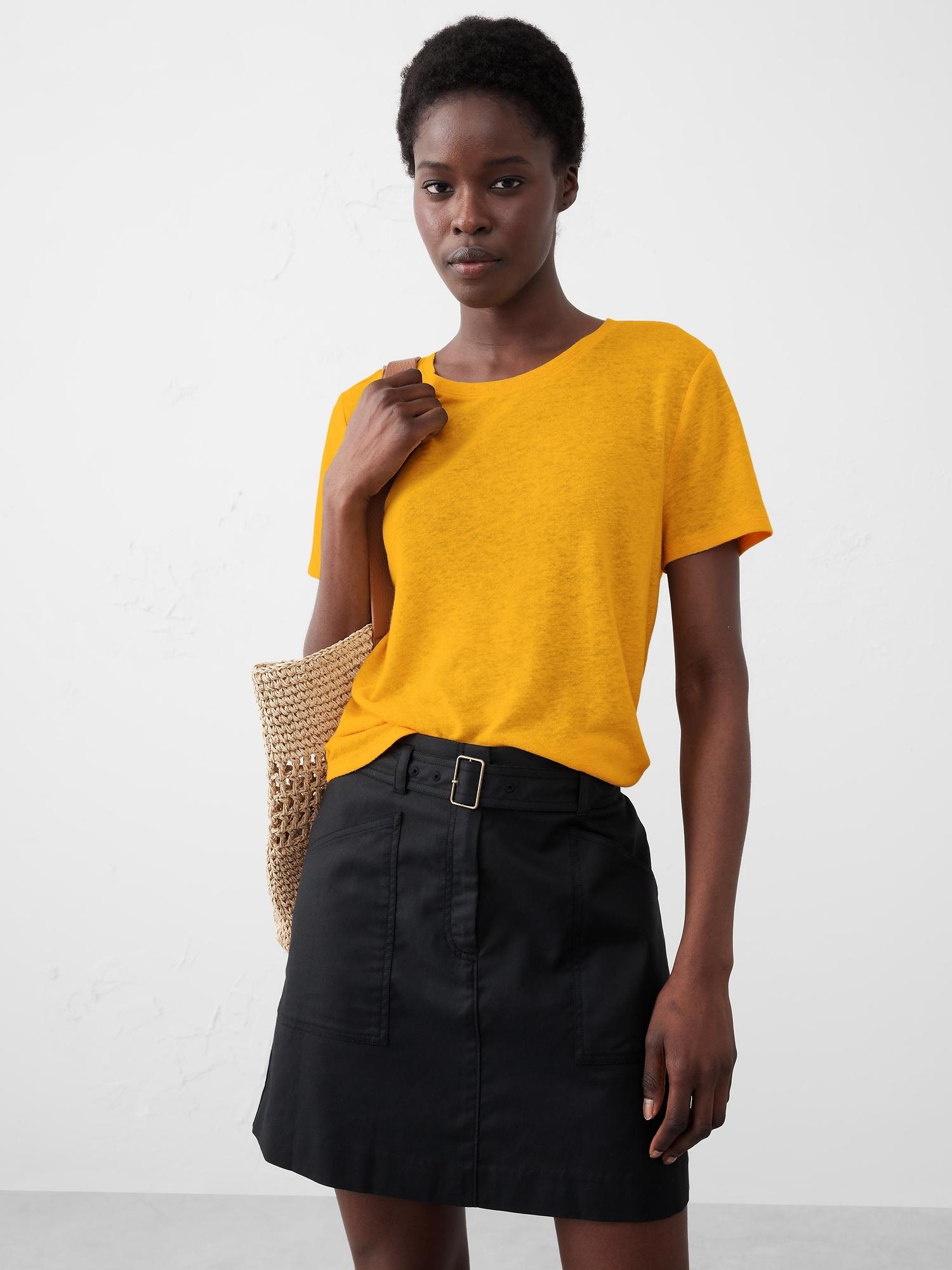 linen-blend crew-neck top