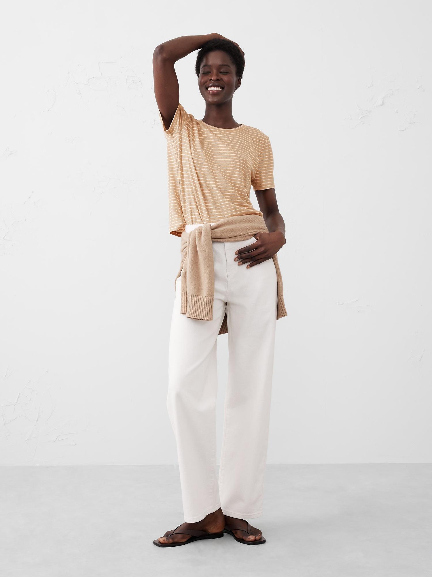 linen-blend crew-neck top