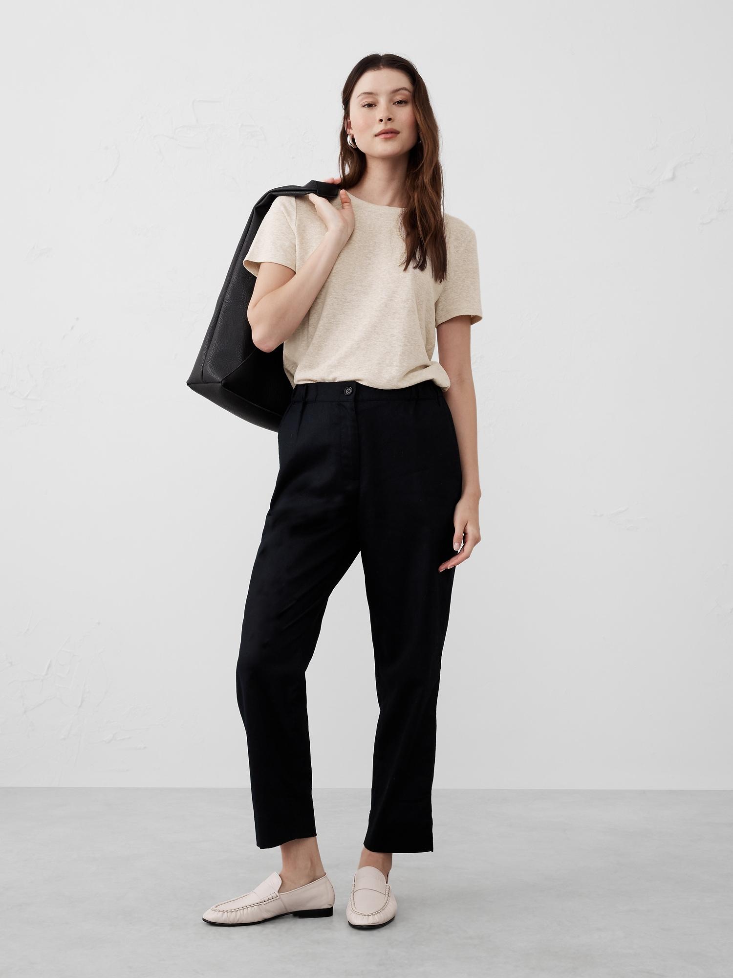 linen-blend crew-neck top