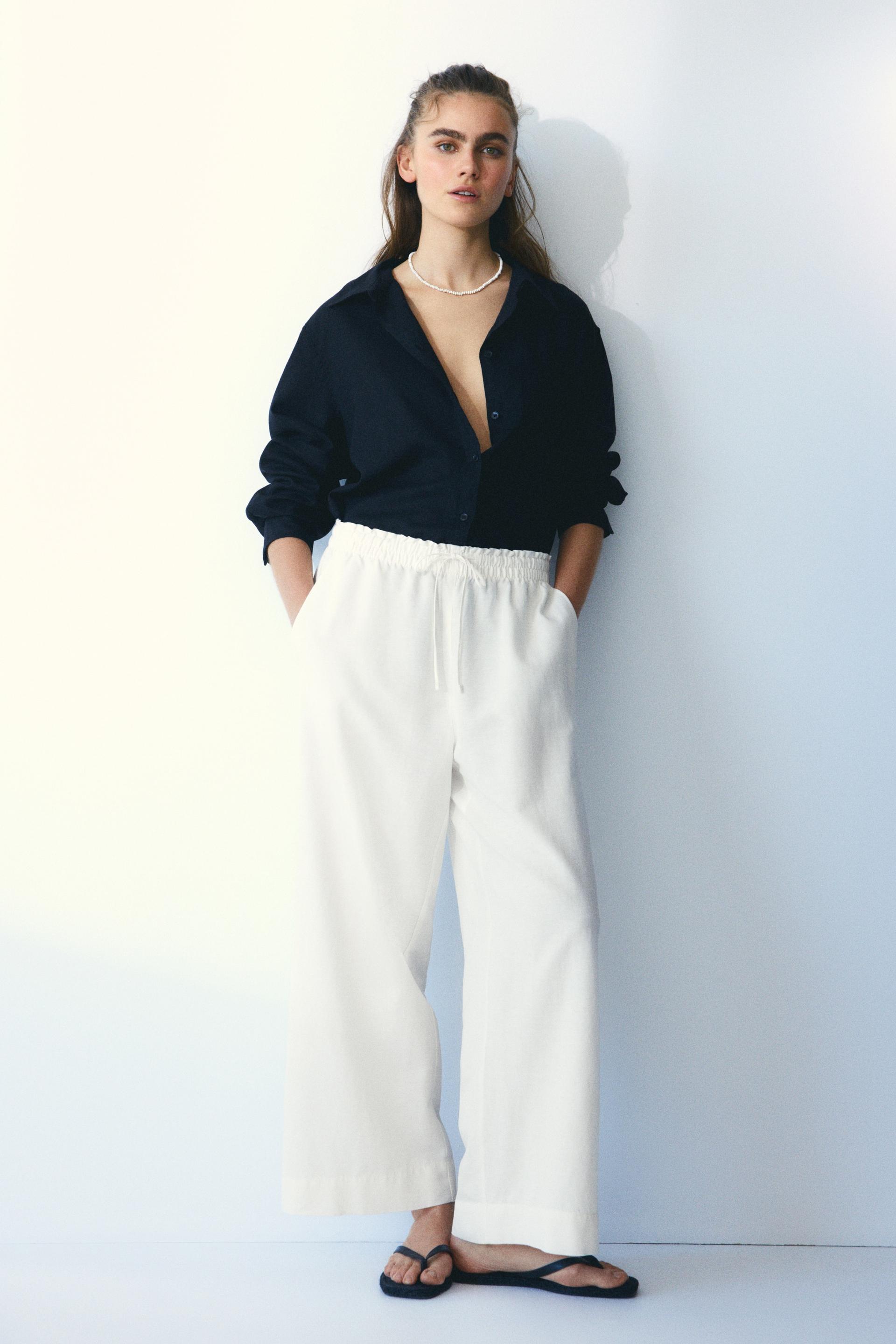 linen-blend crop pants