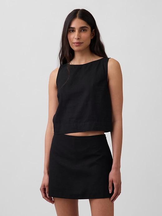 linen-blend crop shell tank top
