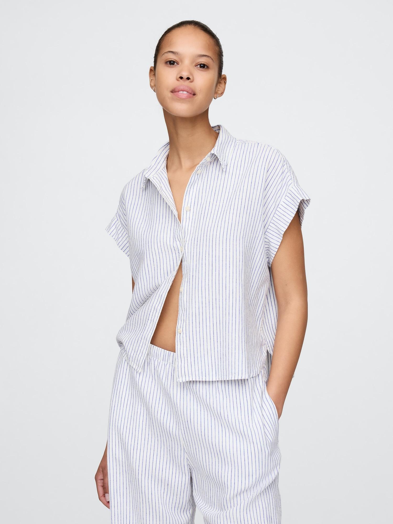linen-blend crop shirt