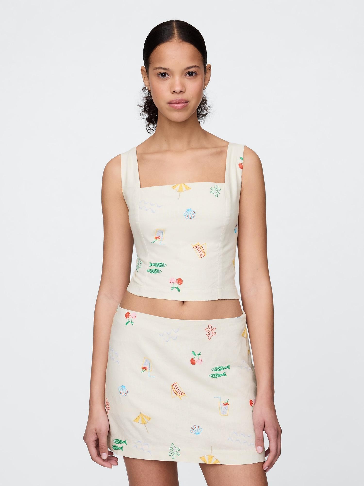 linen-blend crop top