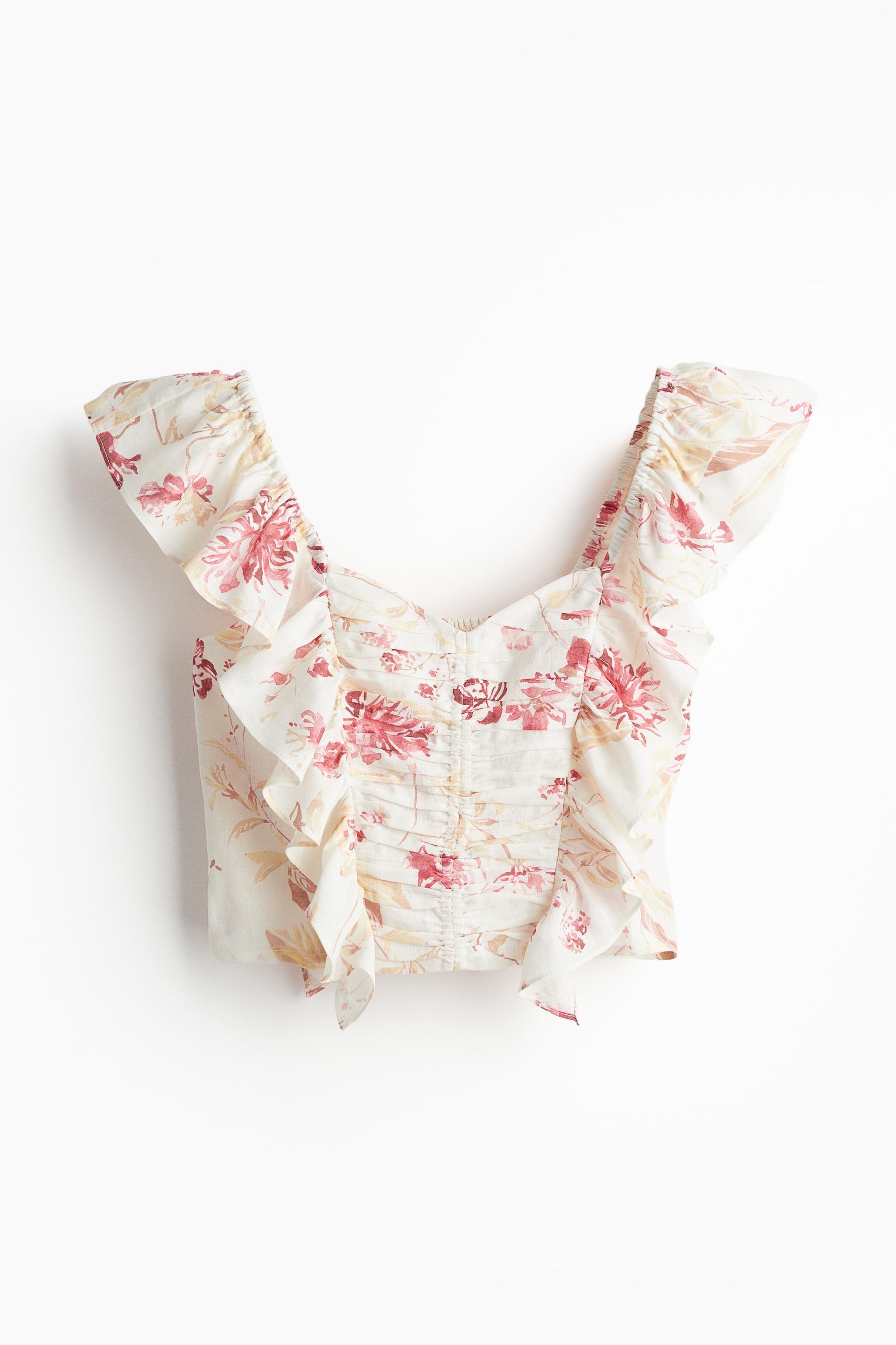 linen-blend cropped blouse