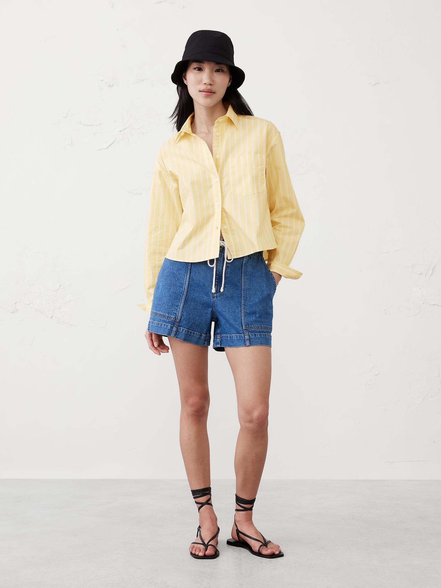 linen-blend cropped shirt