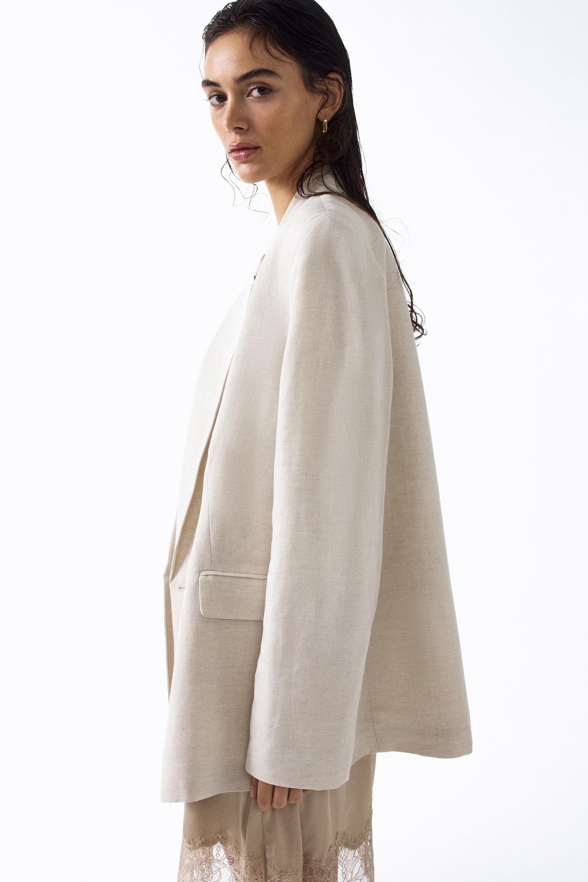 linen-blend double-breasted blazer