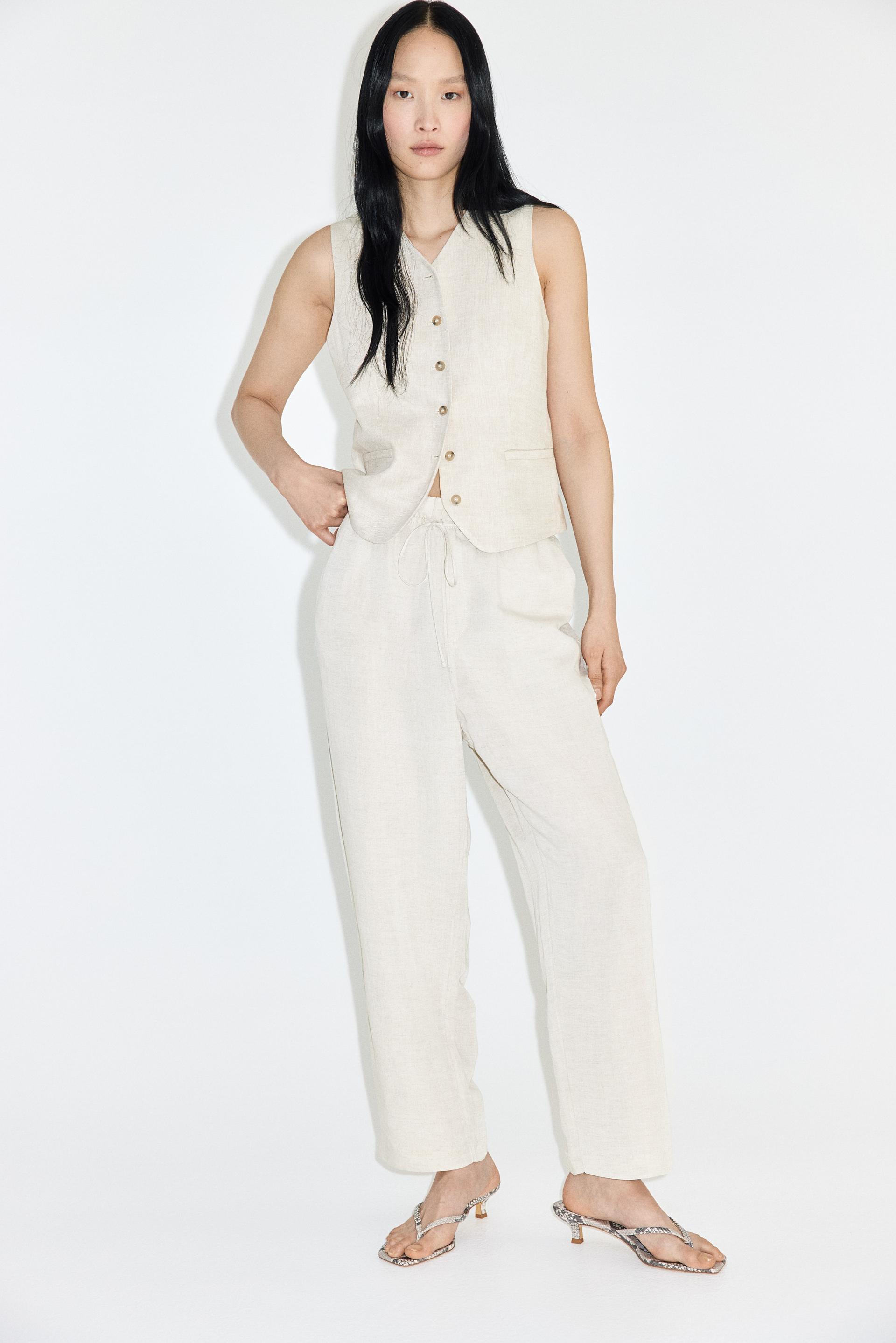 linen-blend drawstring pants