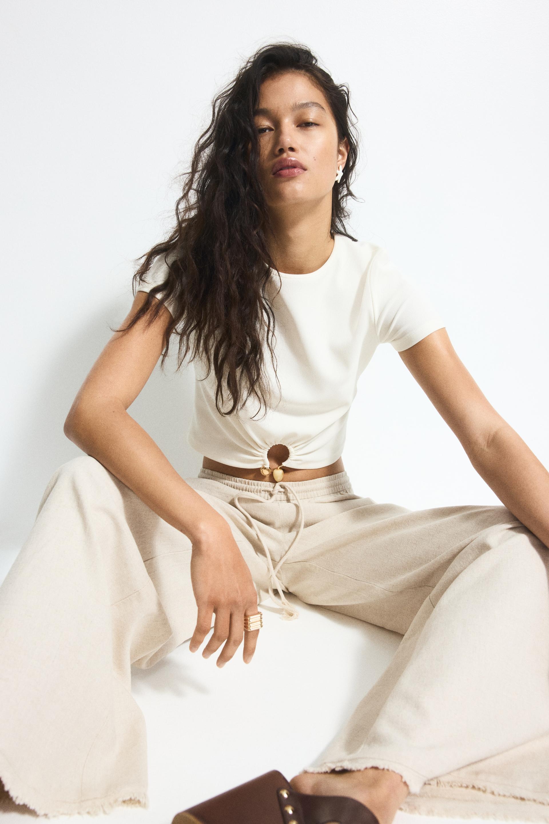 linen-blend drawstring pants