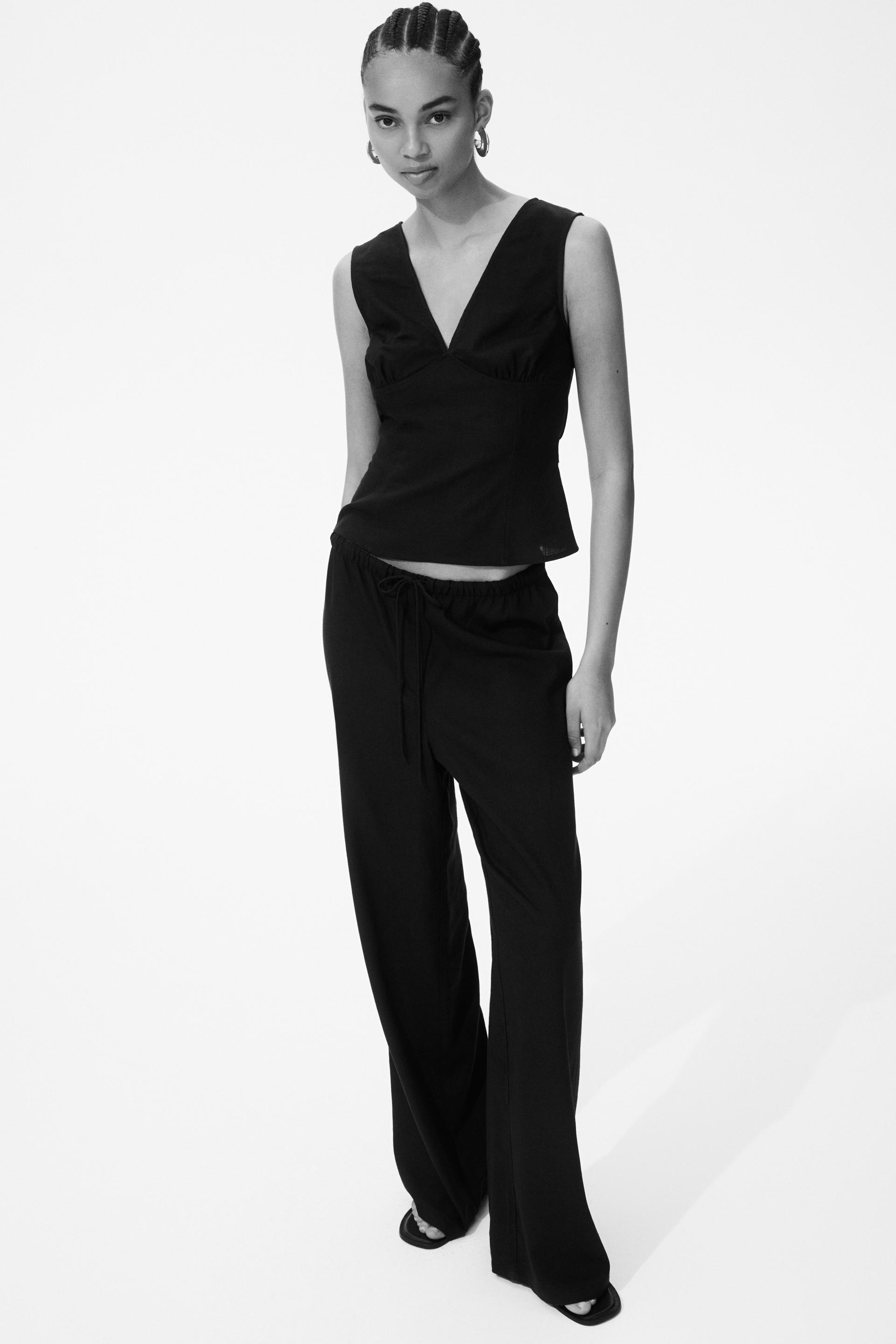 linen-blend drawstring pants