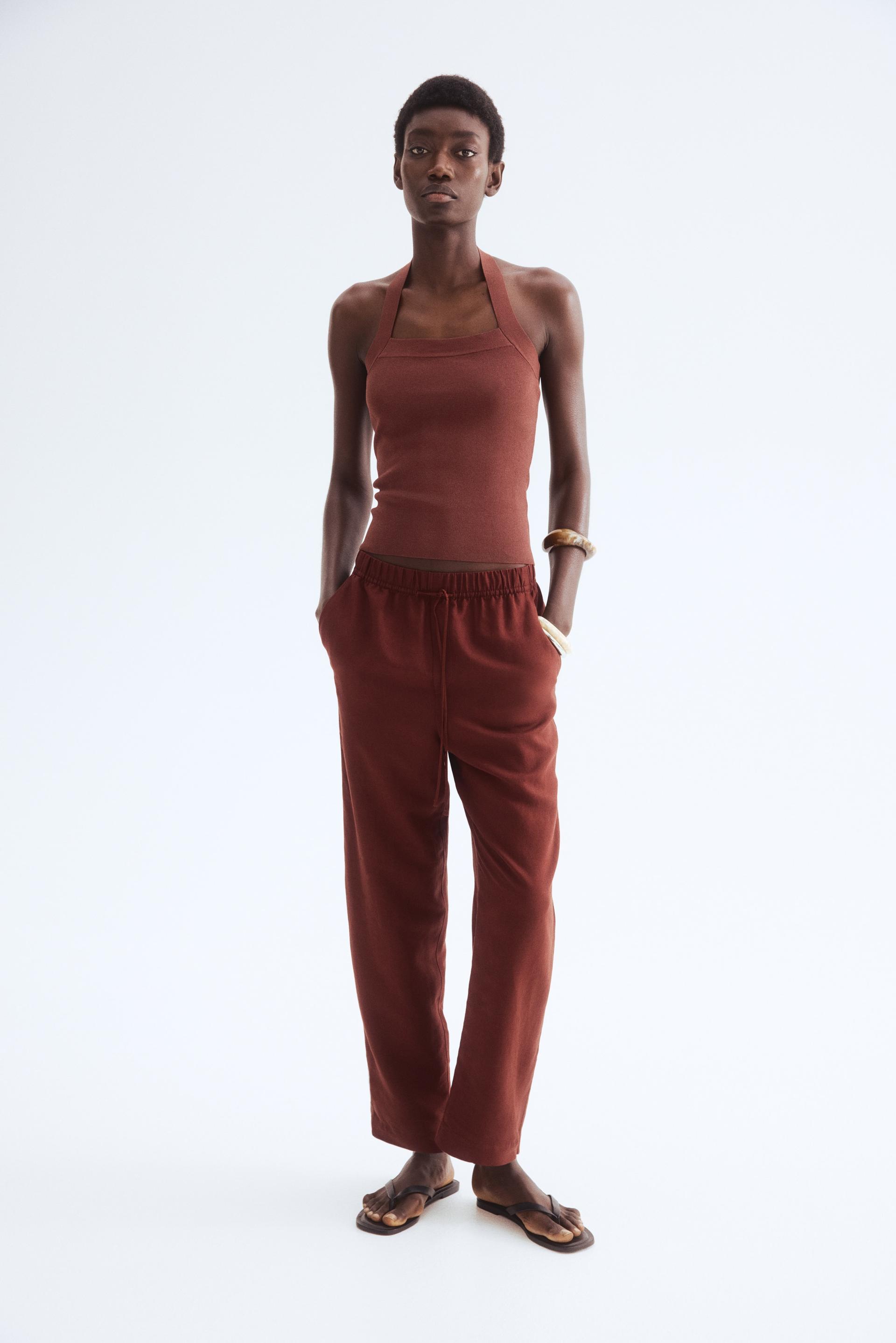 linen-blend drawstring pants