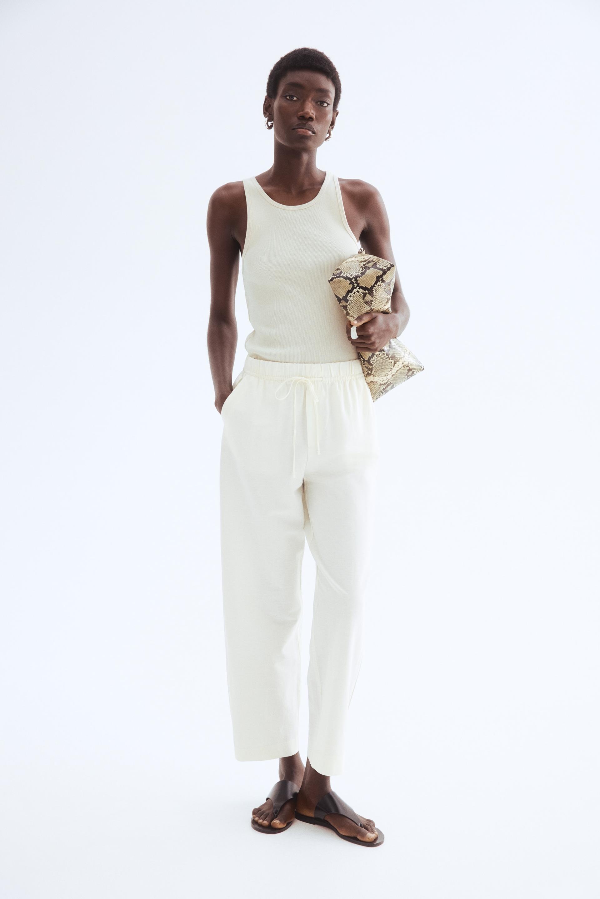 linen-blend drawstring pants