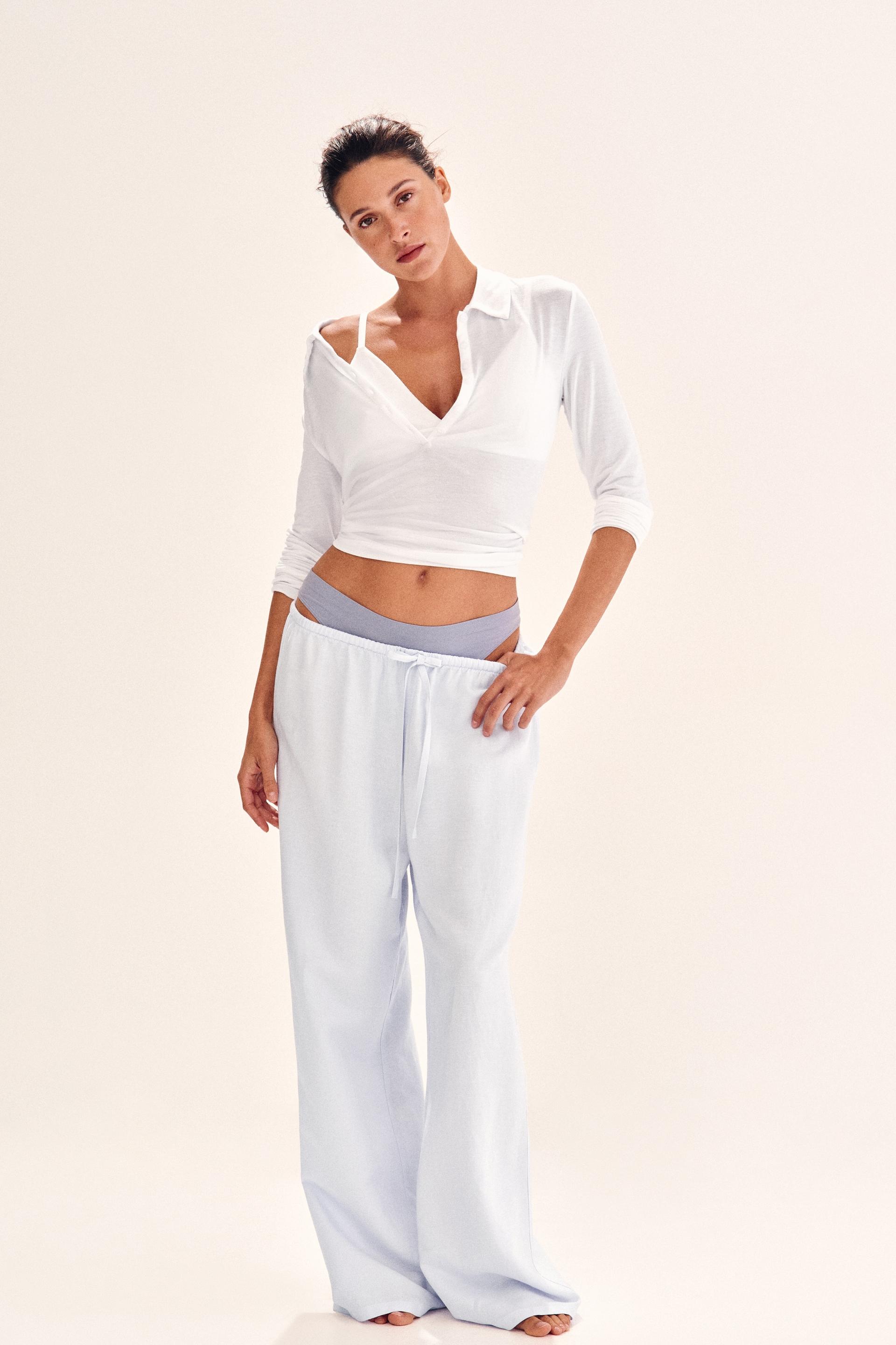 linen-blend drawstring pants