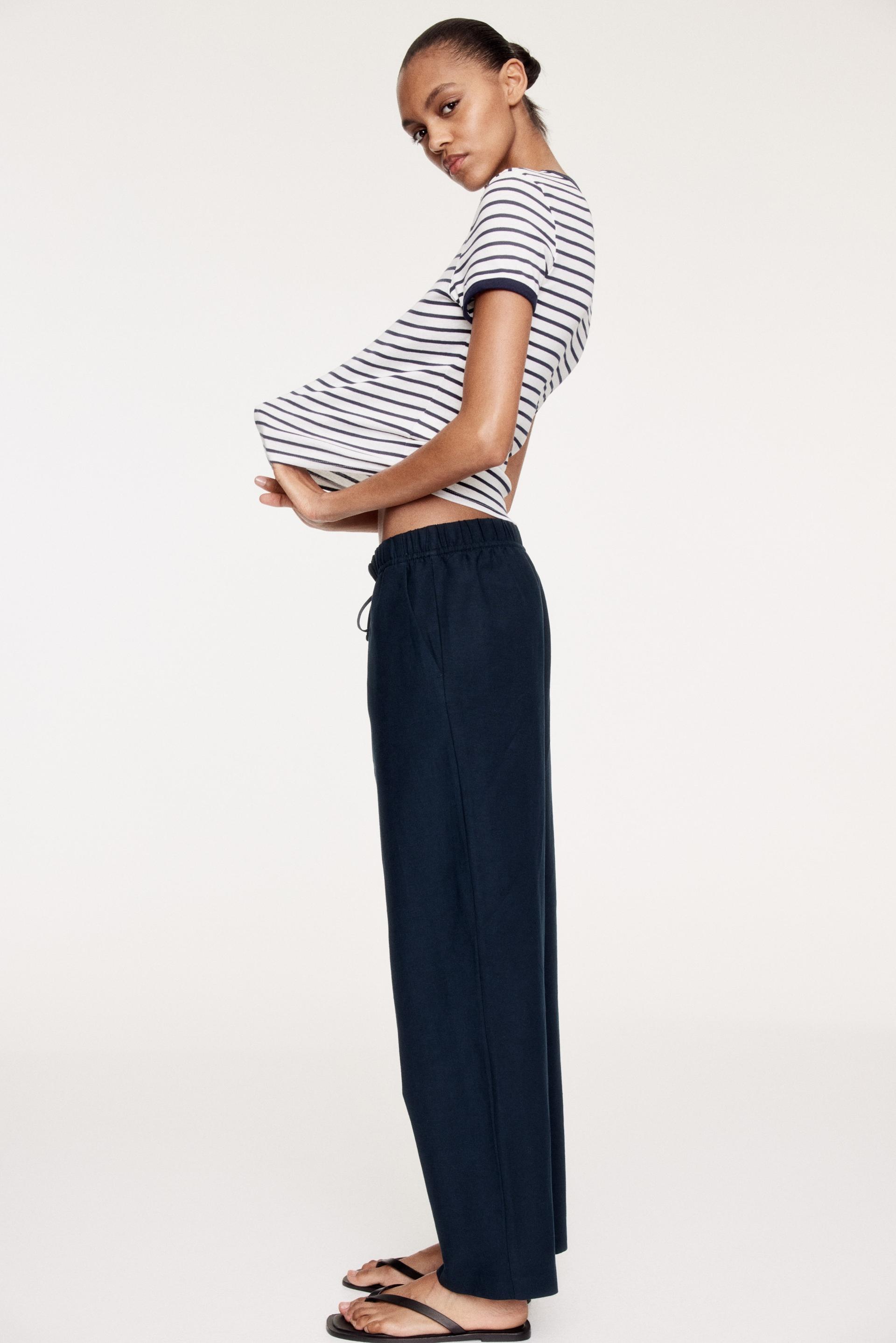 linen-blend drawstring pants