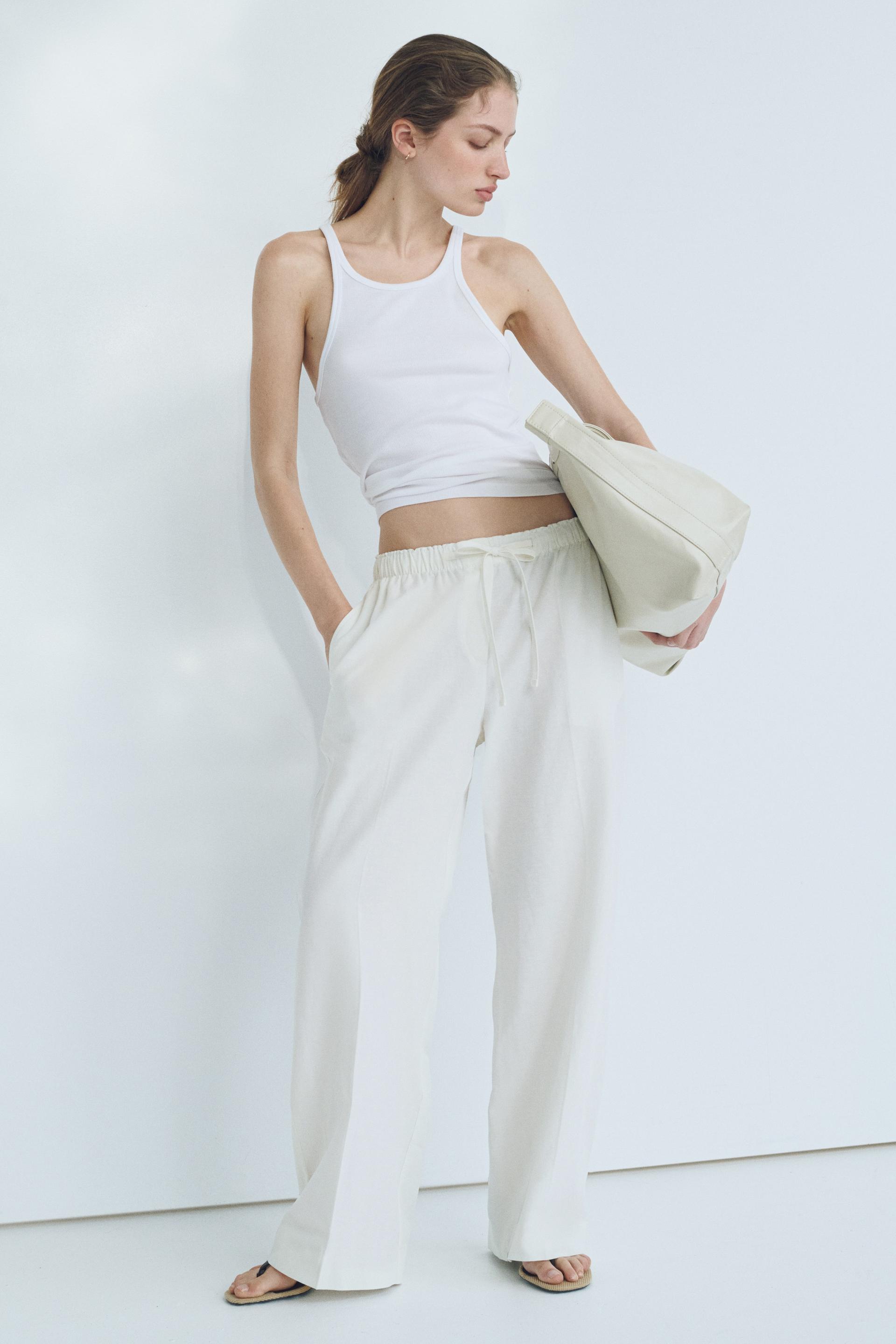 linen-blend drawstring pants