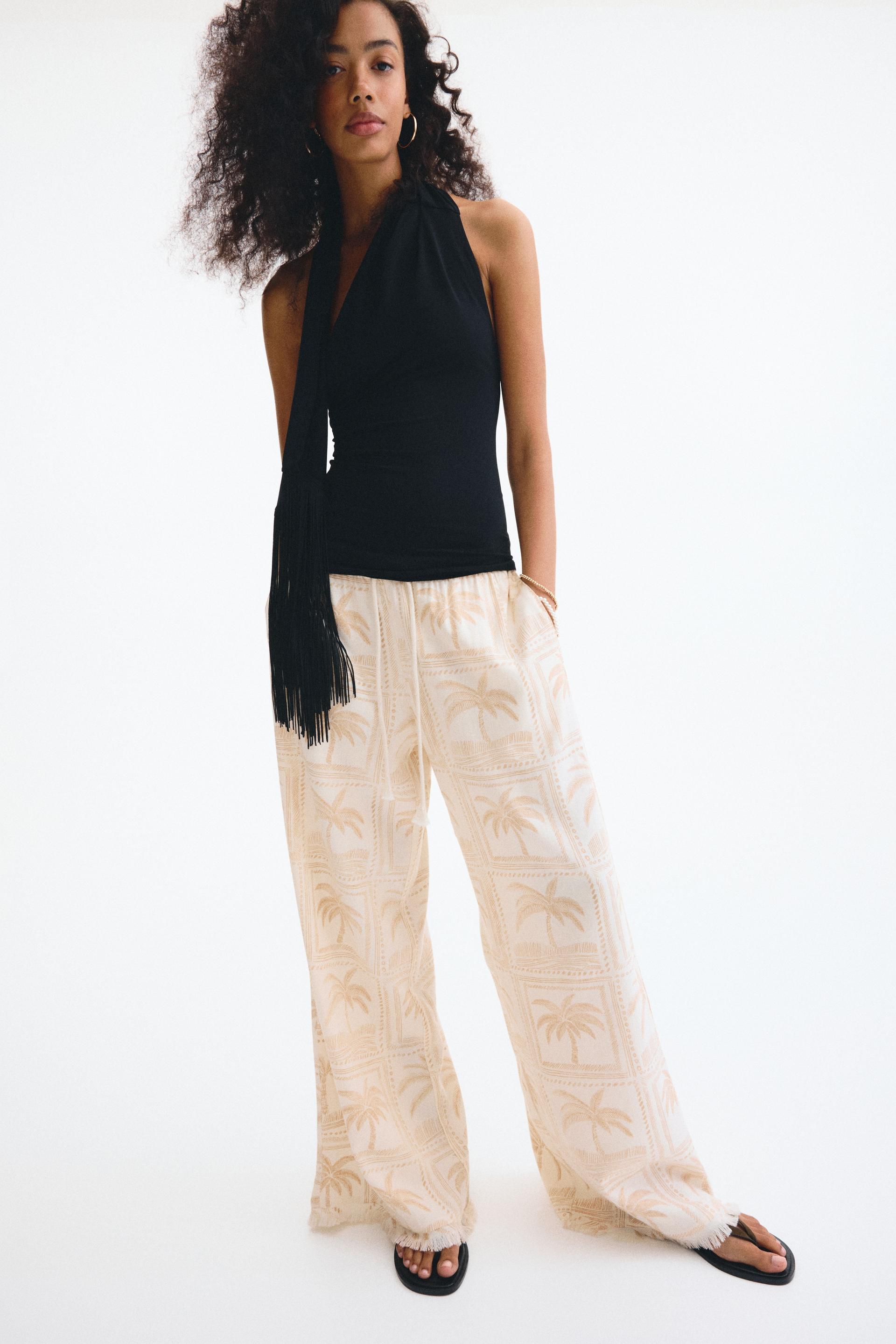 linen-blend drawstring pants