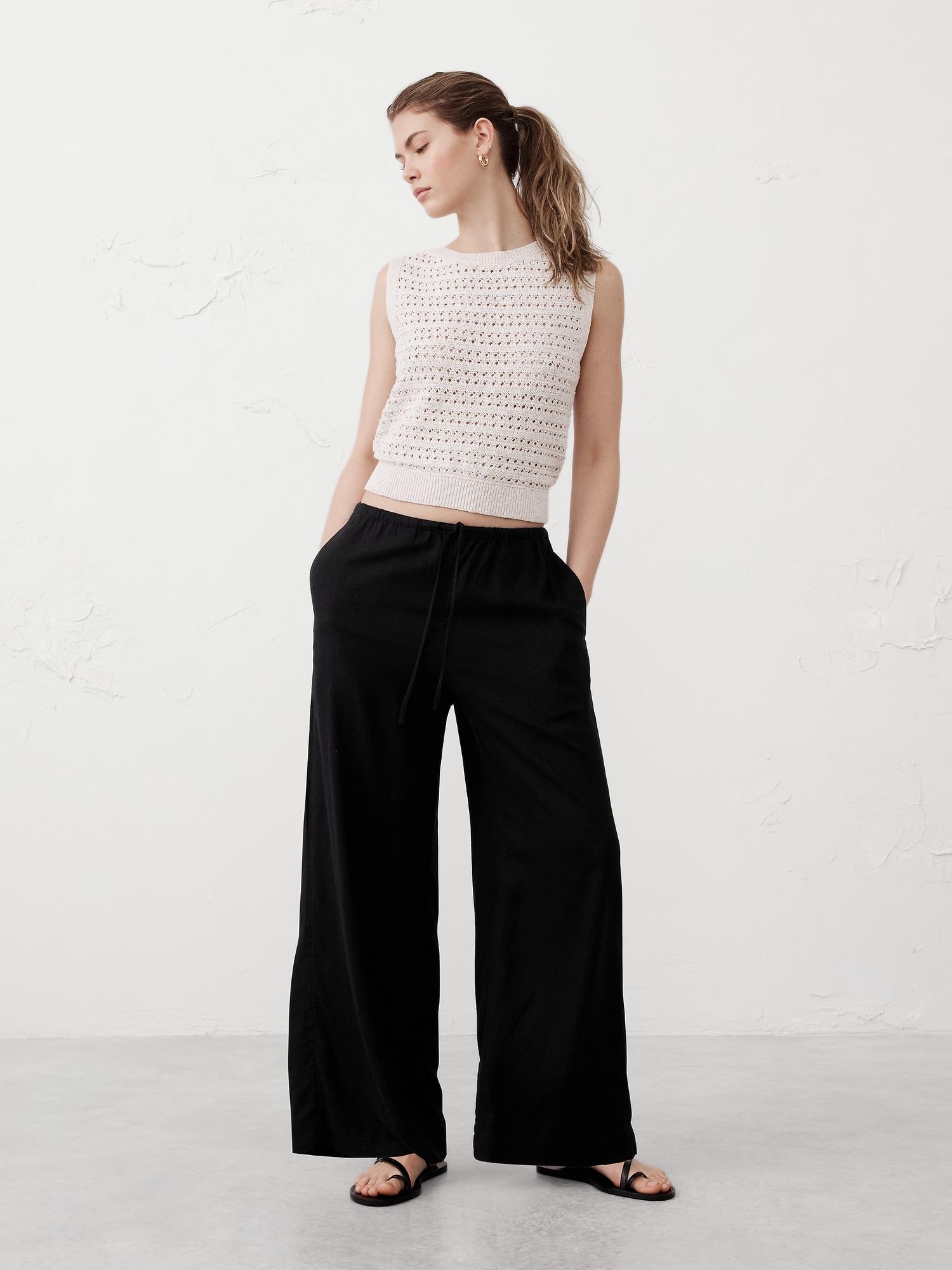 linen-blend drawstring pull-on pant
