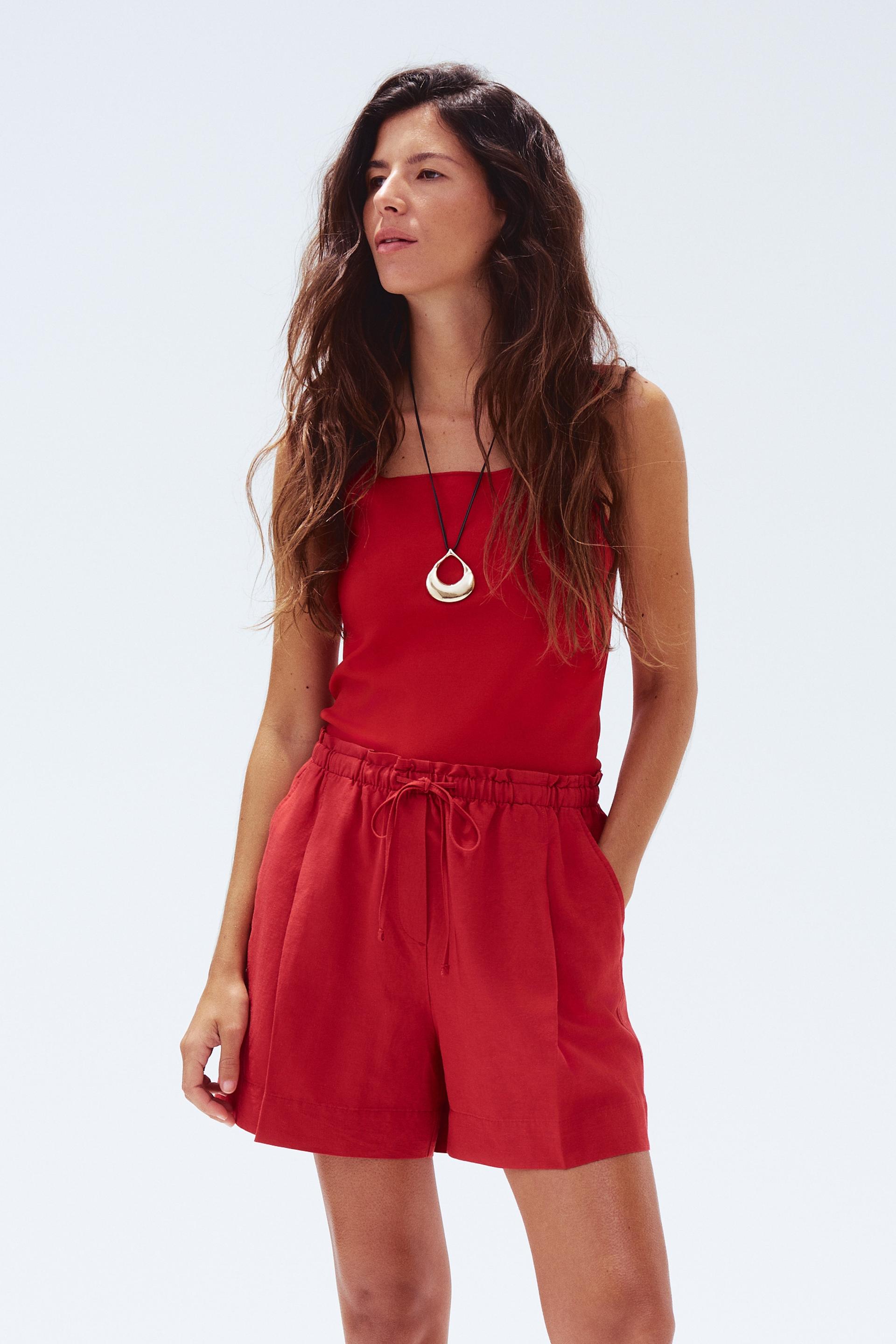 linen-blend drawstring shorts