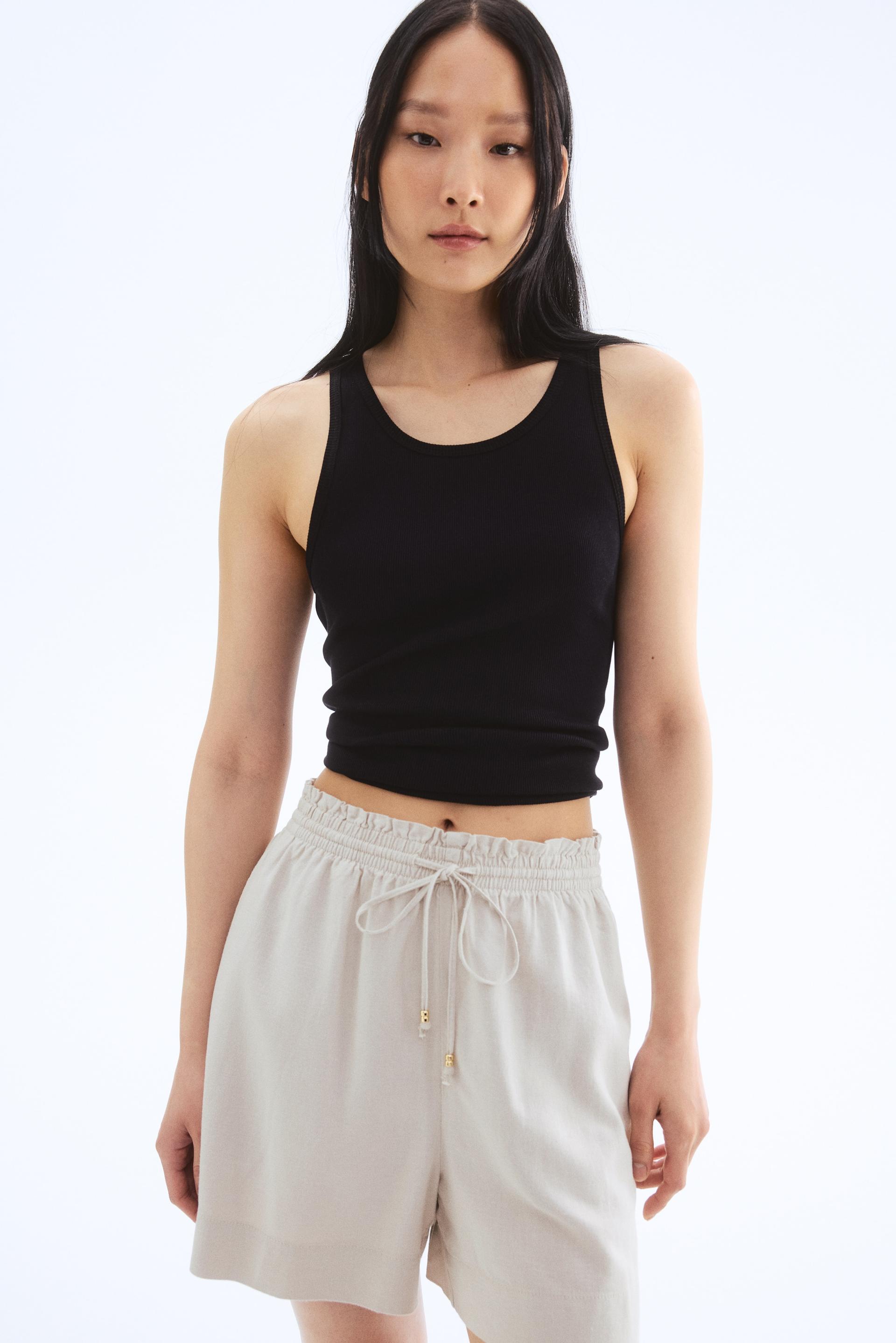 linen-blend drawstring shorts