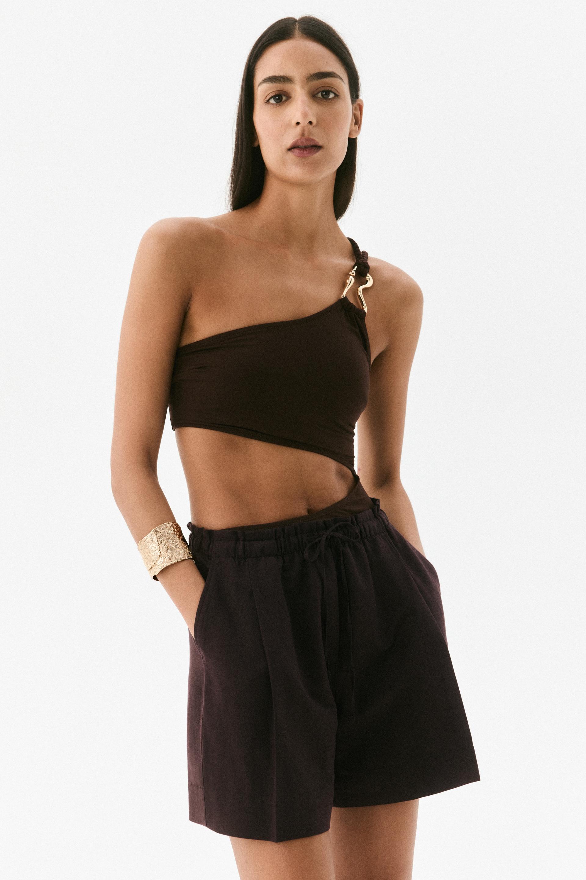 linen-blend drawstring shorts