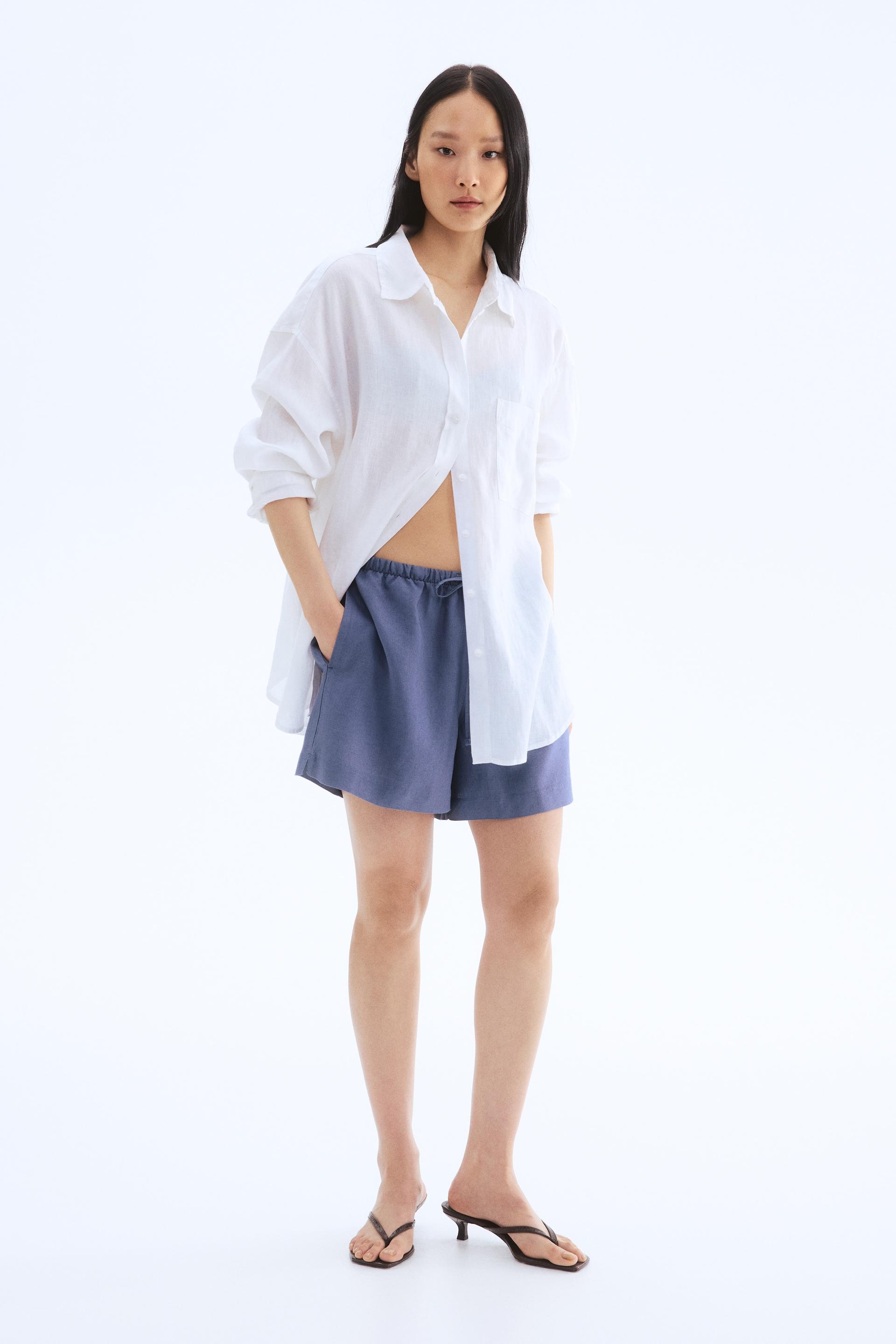 linen-blend drawstring shorts