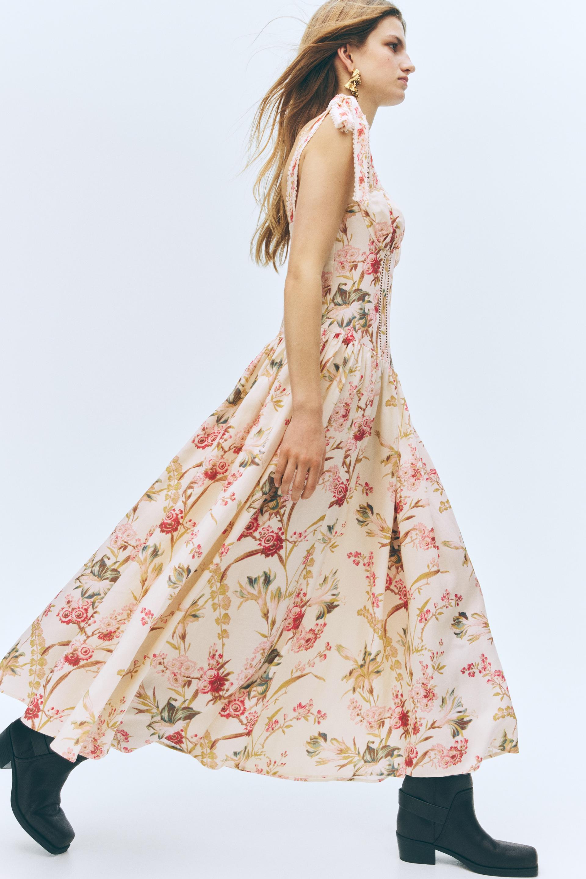 linen-blend dress with tie shoulder straps