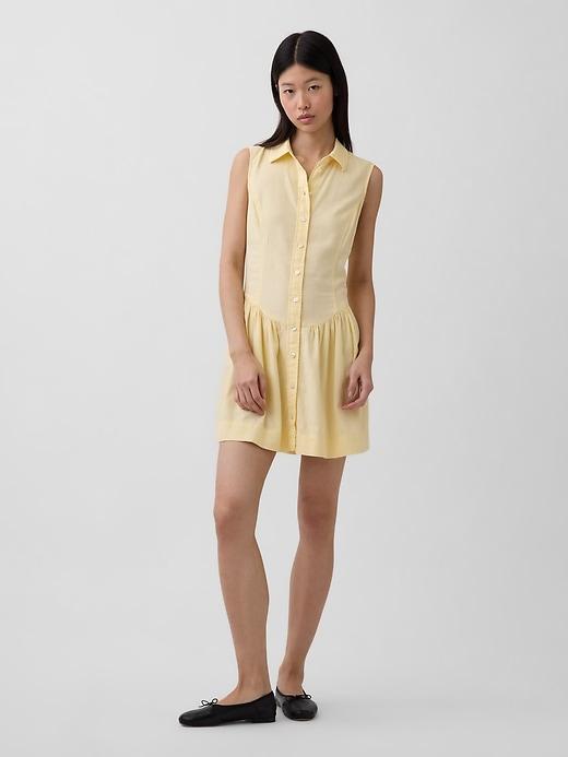 linen-blend drop-waist mini shirtdress