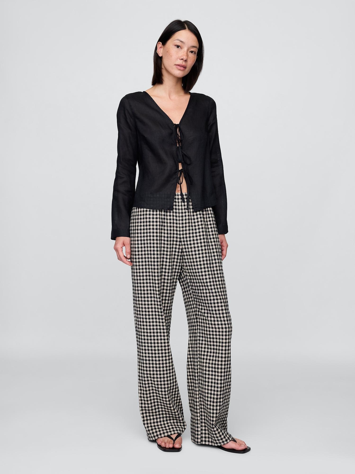 linen-blend easy wide-hem pants