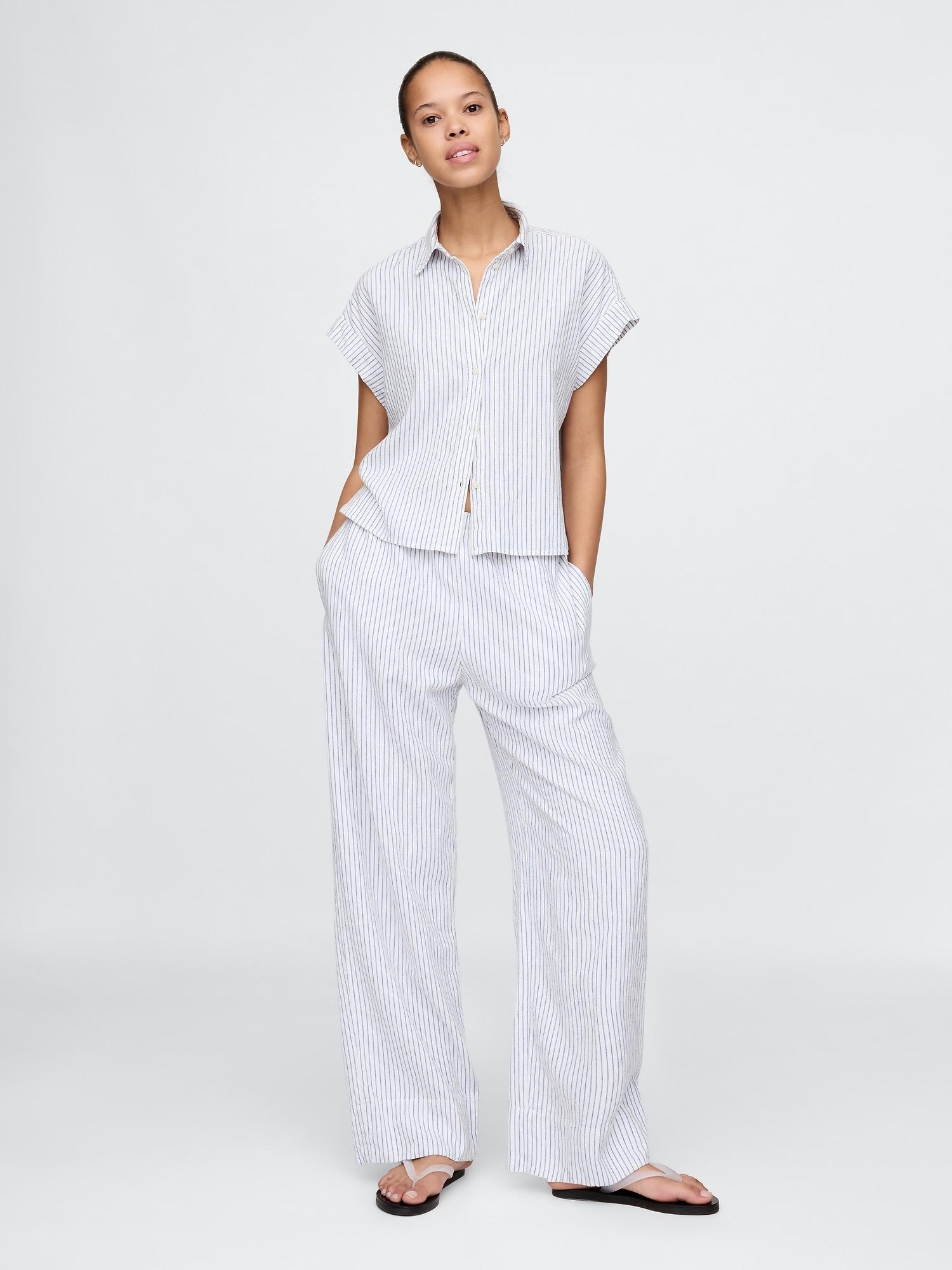 linen-blend easy wide-hem pants