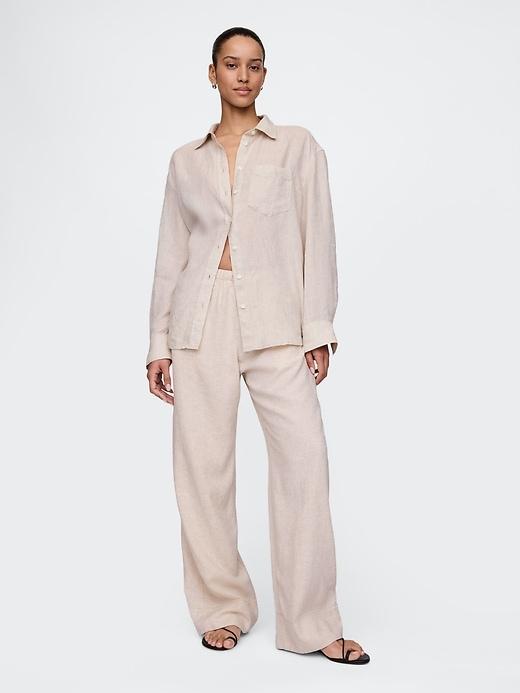 linen-blend easy wide-hem pants