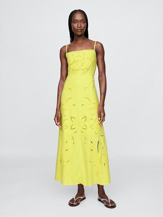 linen-blend embroidered maxi dress