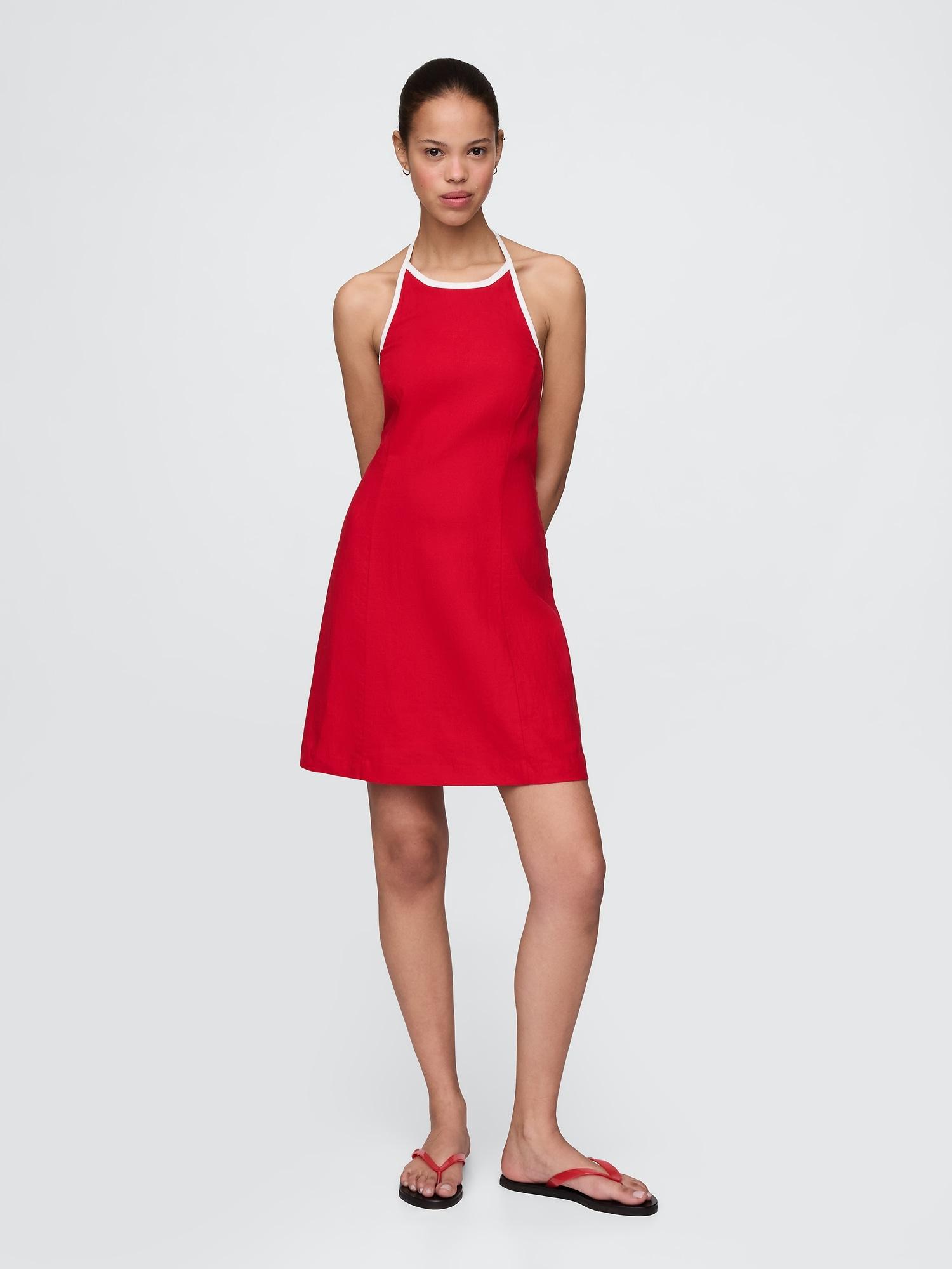 linen-blend halter mini dress