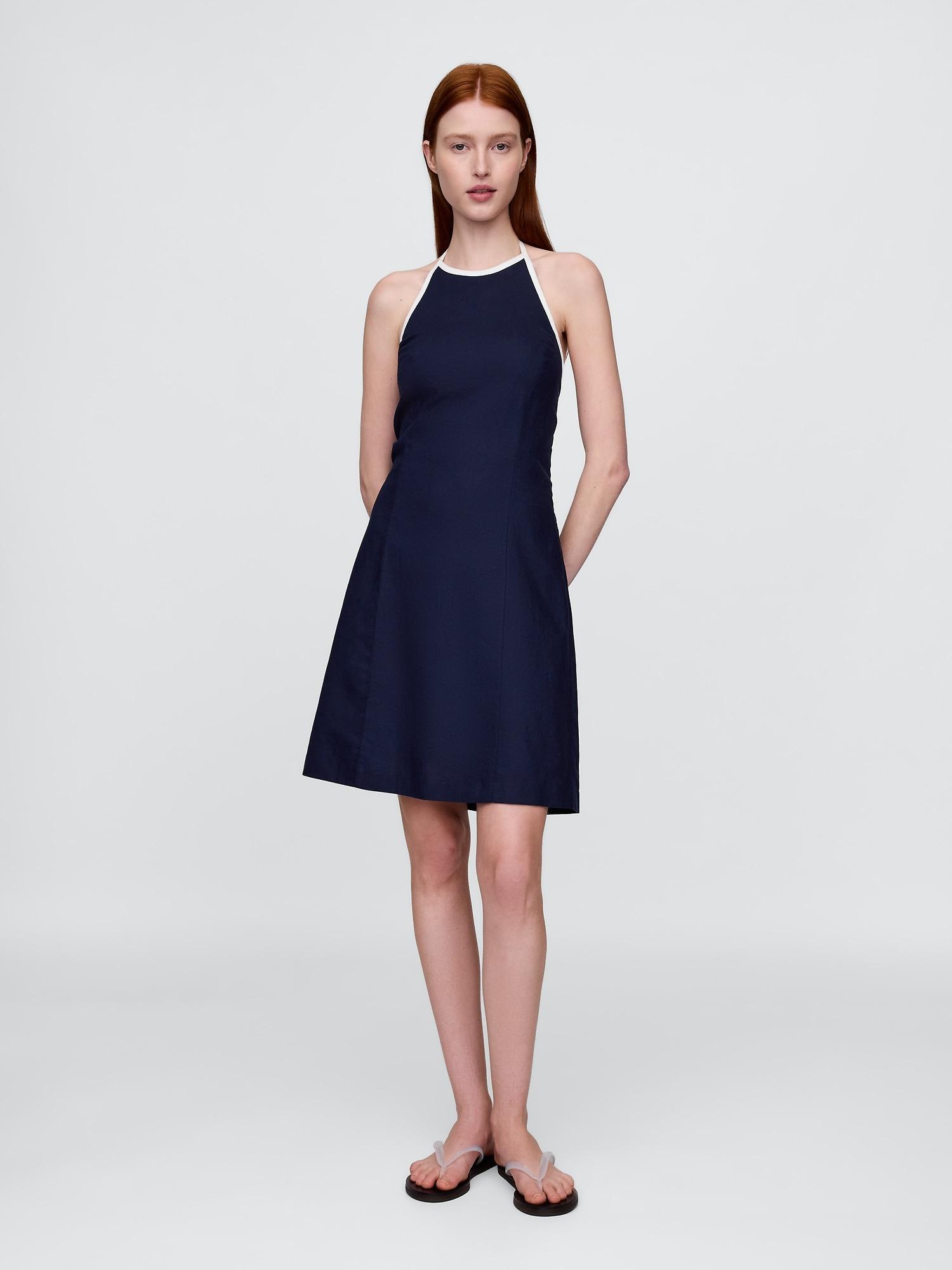 linen-blend halter mini dress