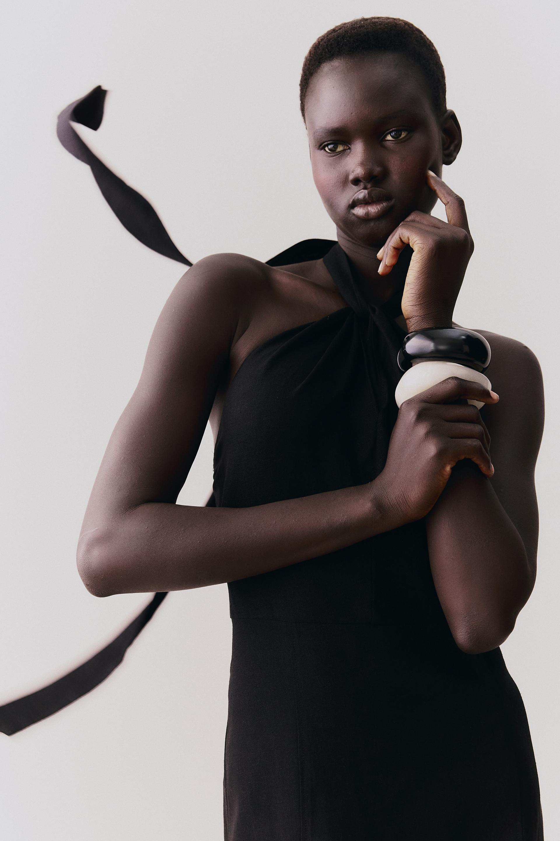 linen-blend halterneck dress