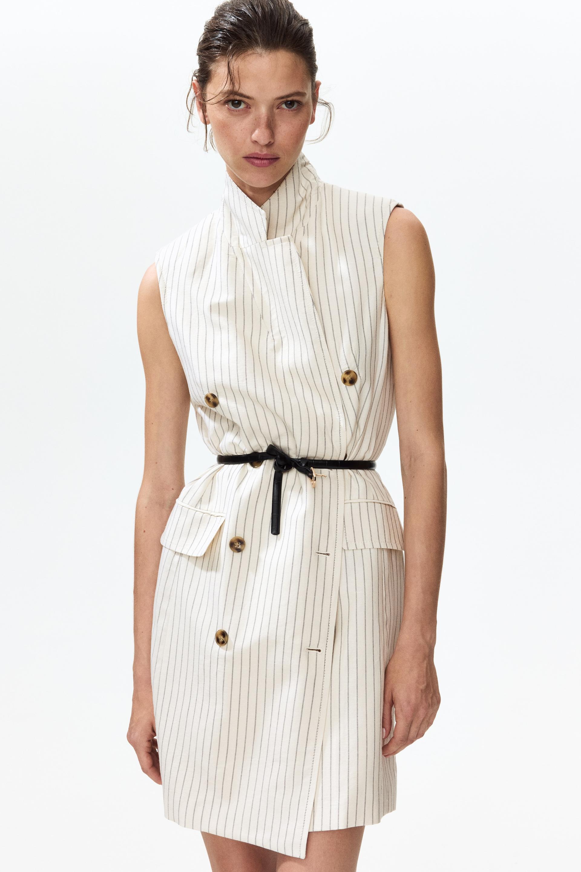 linen-blend jacket dress