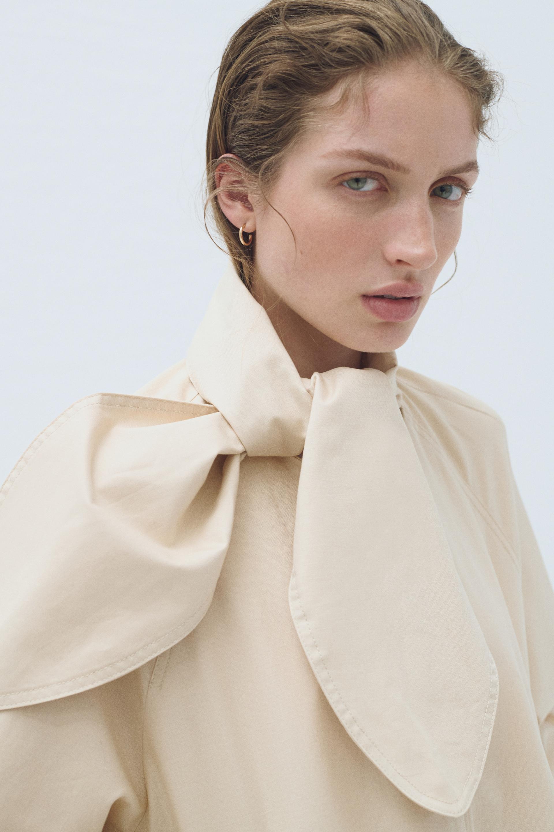 linen-blend jacket with scarf collar