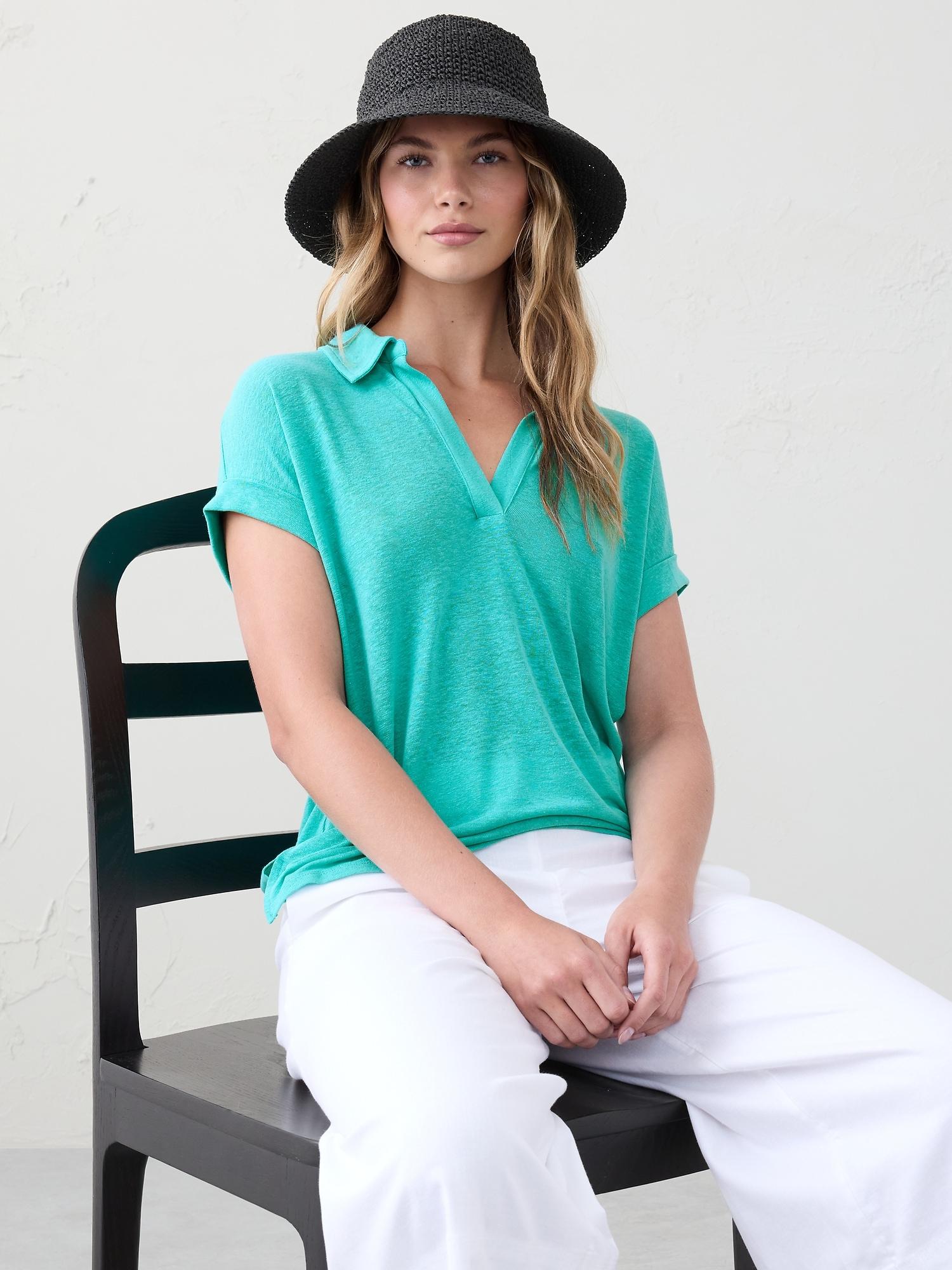 linen-blend johnny collar shirt