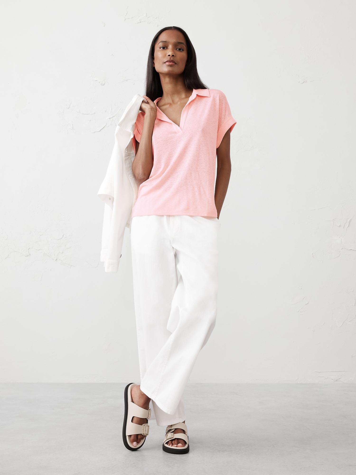 linen-blend johnny collar shirt