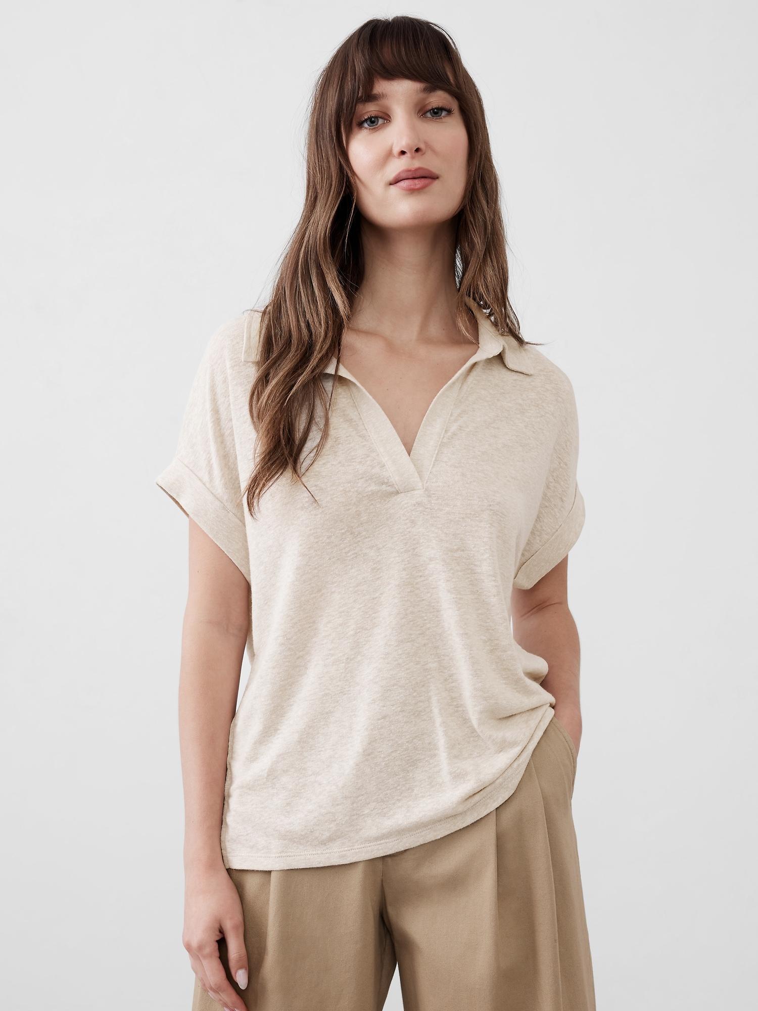 linen-blend johnny collar shirt