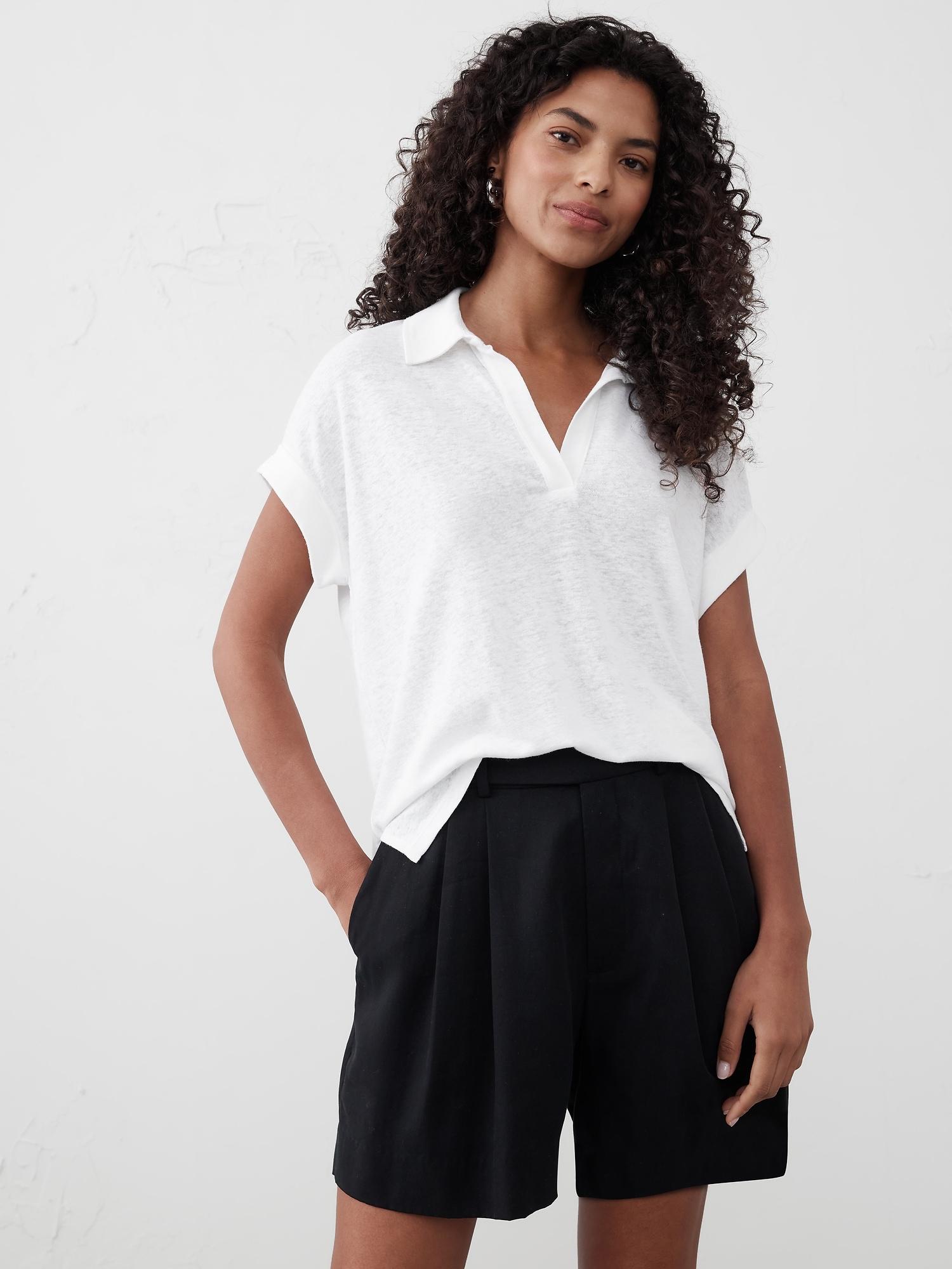 linen-blend johnny collar shirt