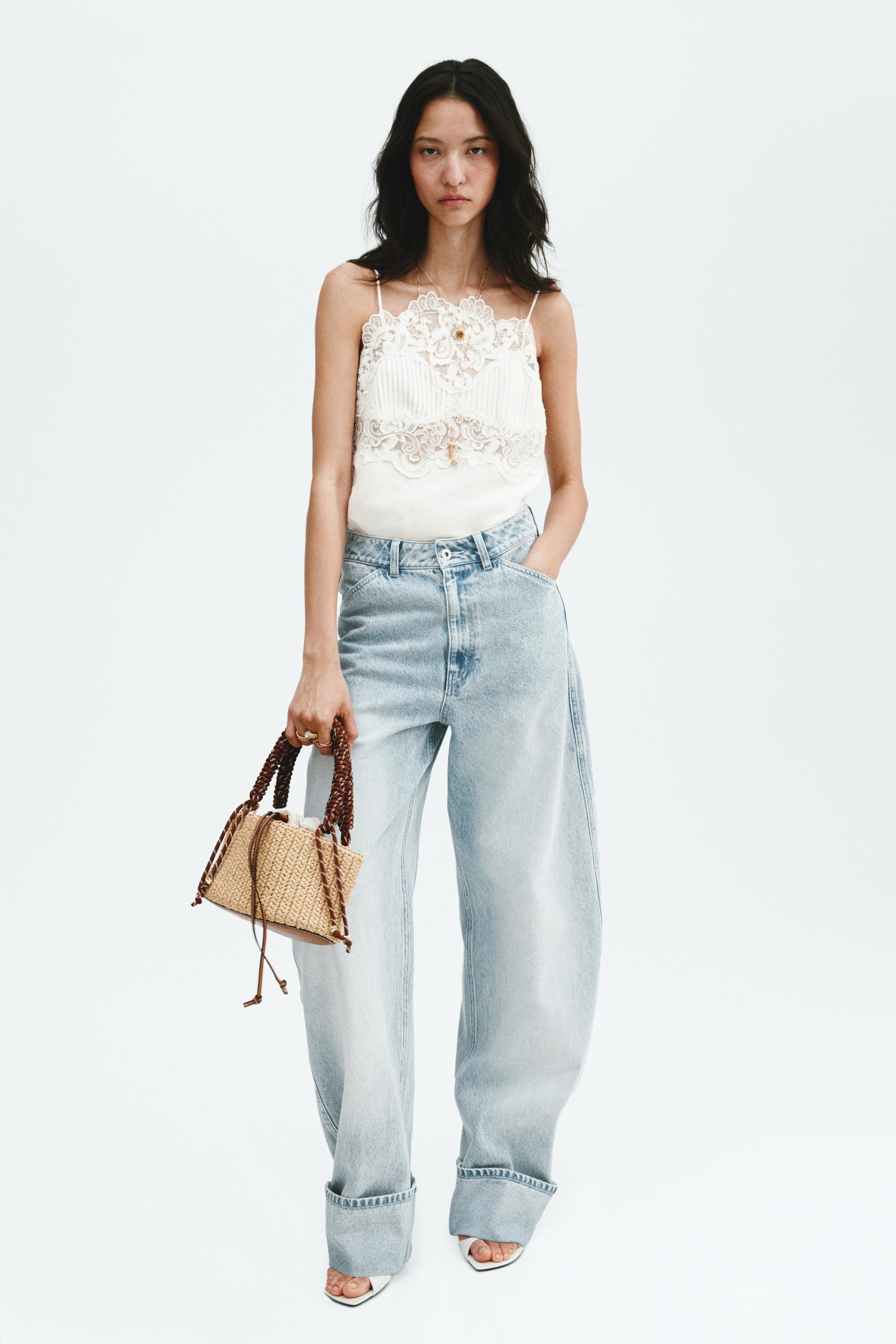 linen-blend lace-detail top
